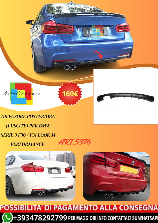 💫ART.5376 Diffusore (1 Uscite) per BMW Serie 3 F30 / F31 Look M Performance💫