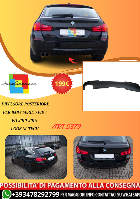 💫ART.5379 Diffusore Posteriore per BMW Serie 5 F10 / F11 10-16 1 Look M-Tech💫