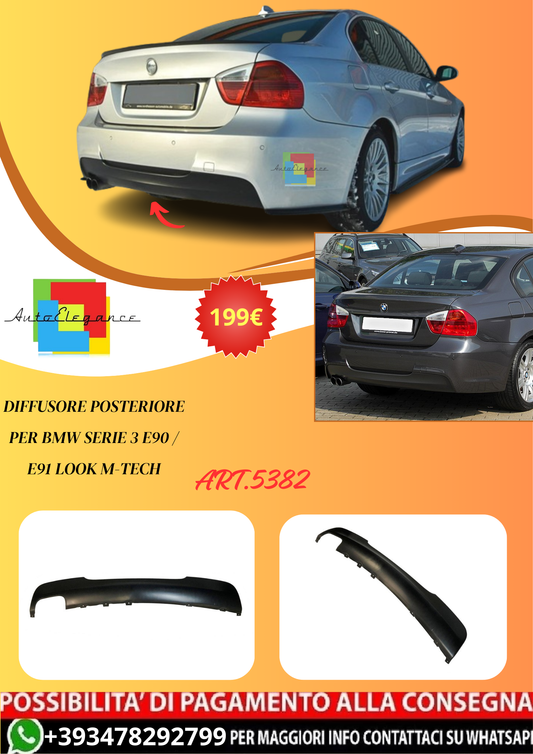 💫ART.5382 Diffusore Posteriore per BMW Serie 3 E90 / E91 Look M-Tech💫