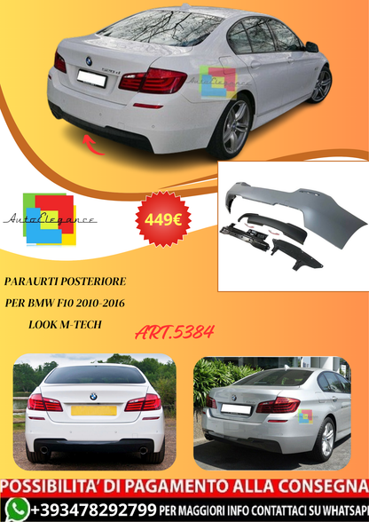 💫ART.5384 Paraurti Posteriore per BMW Serie 5 F10 2010-2016 Look M-Tech💫