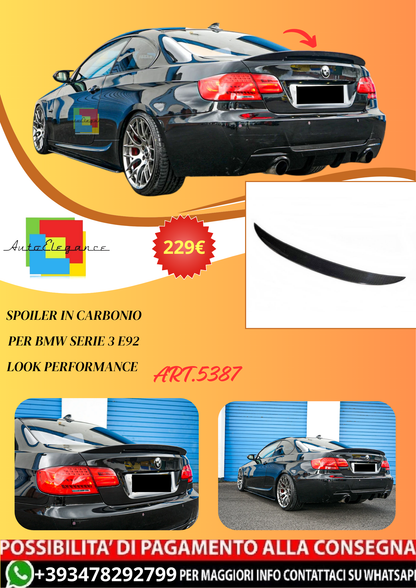 💫ART.5387 Spoiler In Carbonio per BMW Serie 3 E92 Look Performance 💫