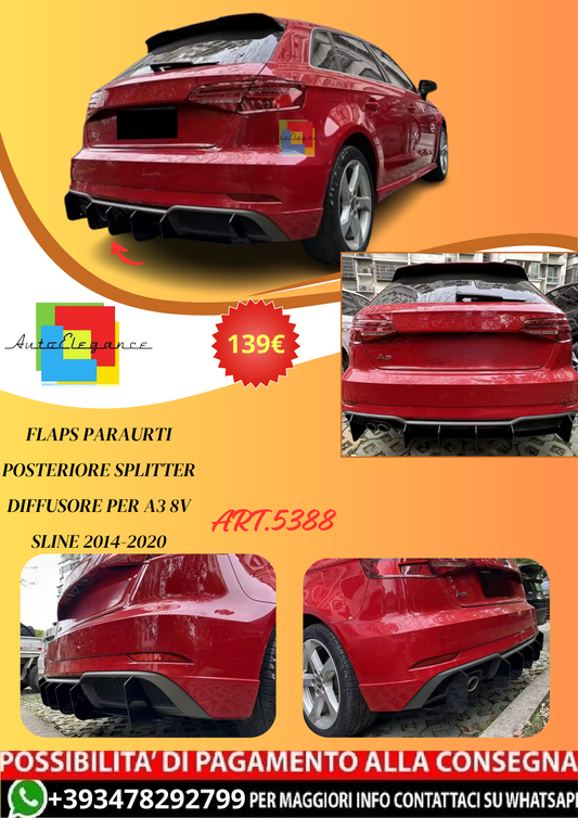 💫ART.5388 Flaps Paraurti Posteriore Splitter Diffusore per A3 8V Sline 14-20💫