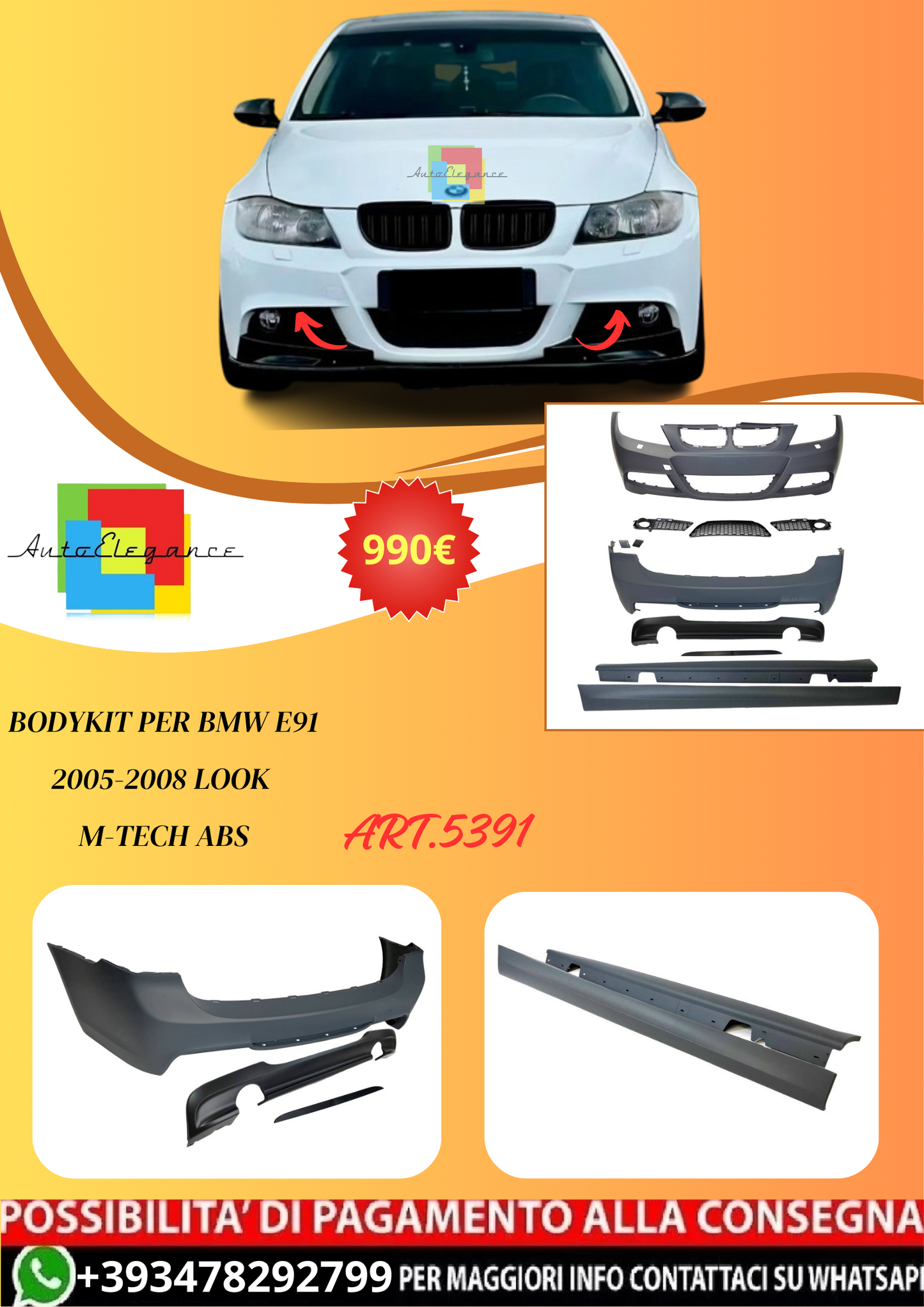 💫ART.5391 Bodykit per BMW Serie 3 E91 2005-2008 Look M-Tech ABS💫