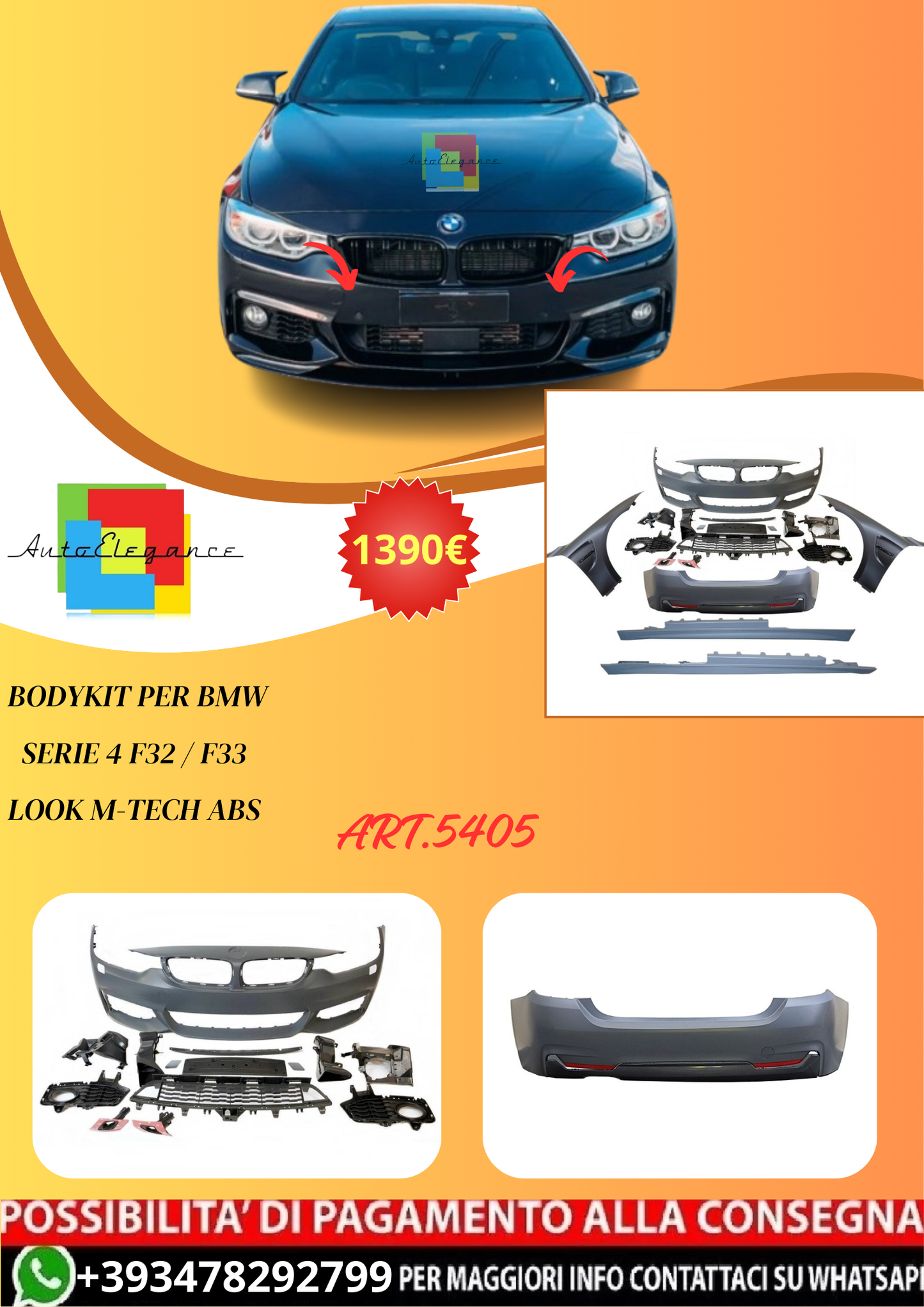 💫ART.5405 Bodykit per BMW Serie 4 F32 / F33 Look M-Tech ABS 💫