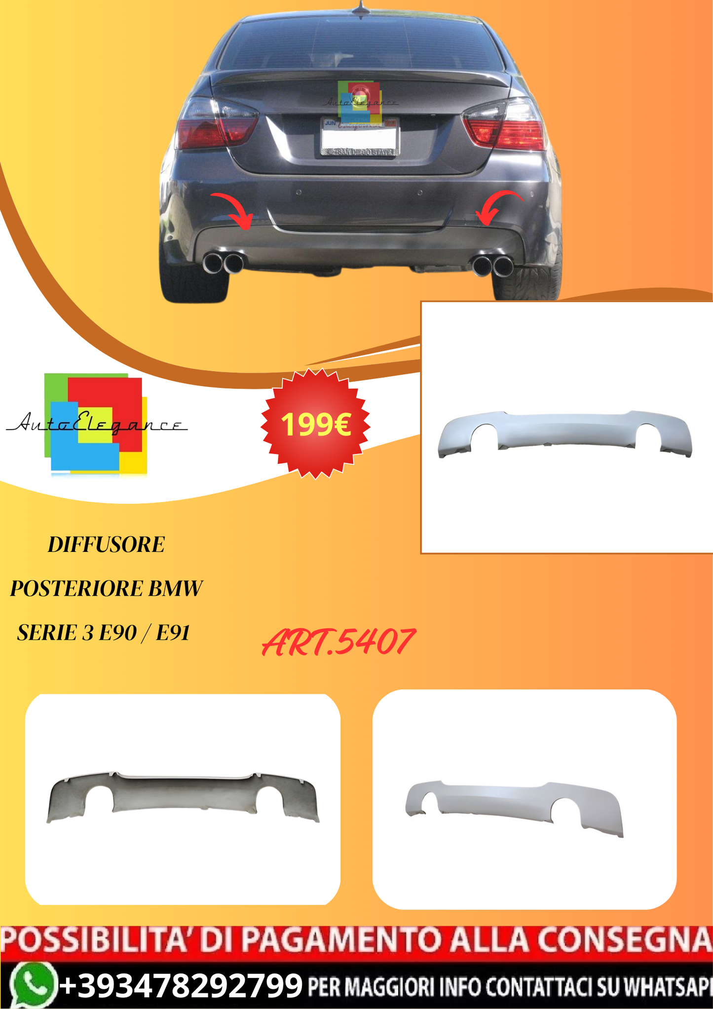 💫ART.5407 TCB6246 Diffusore Posteriore BMW Serie 3 E90 / E91 💫