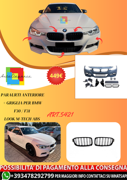 💫ART.5421 Paraurti Anteriore + Griglia per BMW Serie 3 F30 / F31 Look M-tech💫