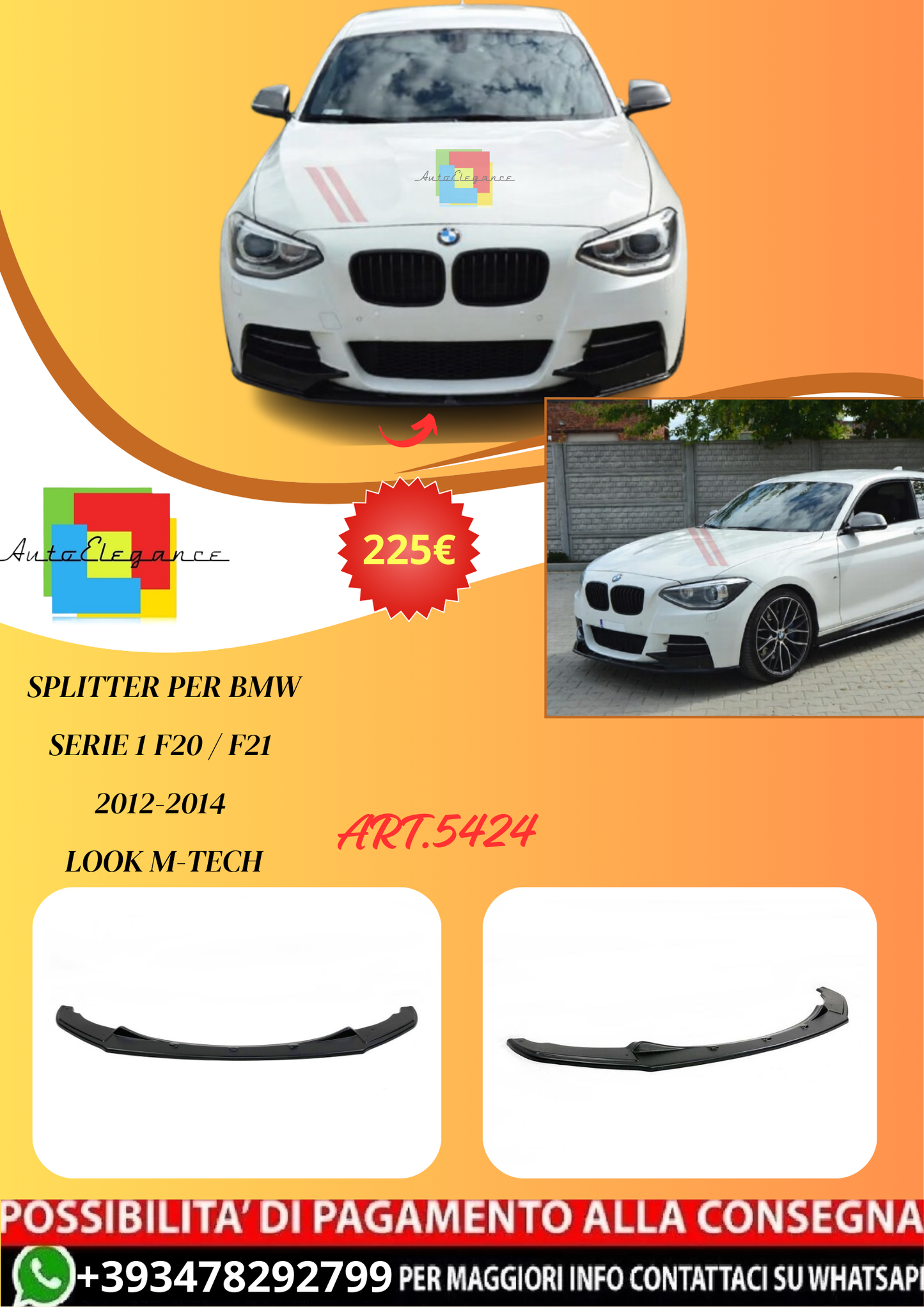 💫ART.5424 Splitter per BMW Serie 1 F20 / F21 2012-2014 Look M-tech💫