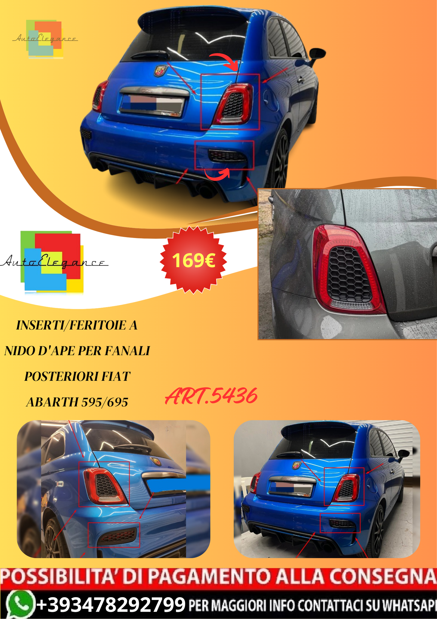💫ART.5436 Inserti/feritoie a Nido D'ape per Fanali Posteriori Abarth 595/695💫