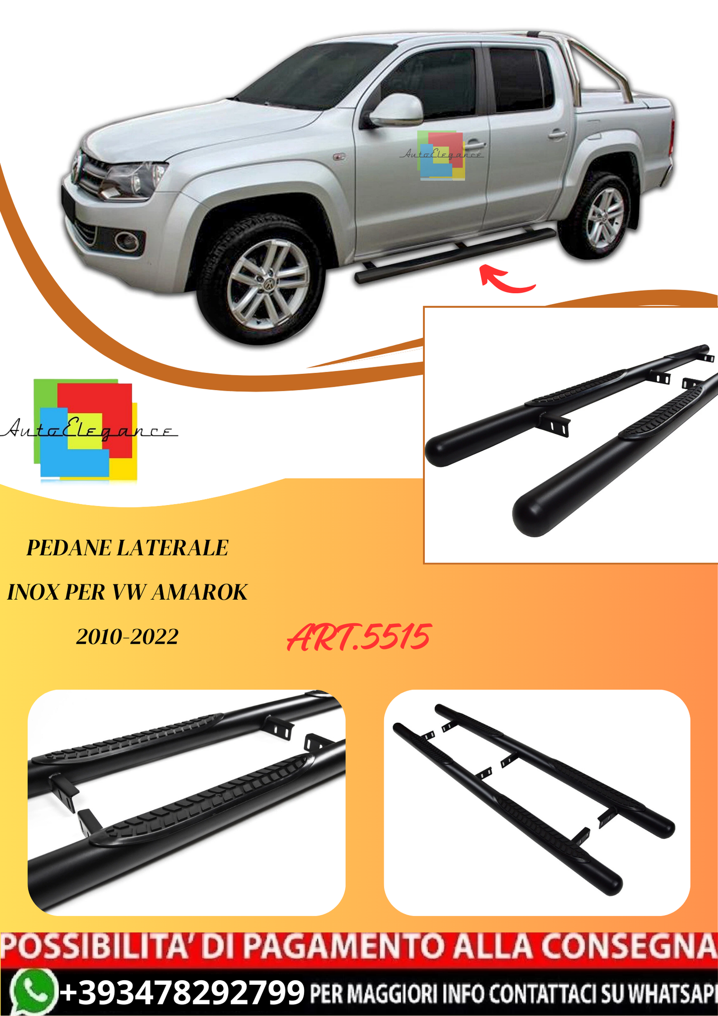 💫ART.5515 Pedane Laterale Inox per VW Amarok 2010-2022💫
