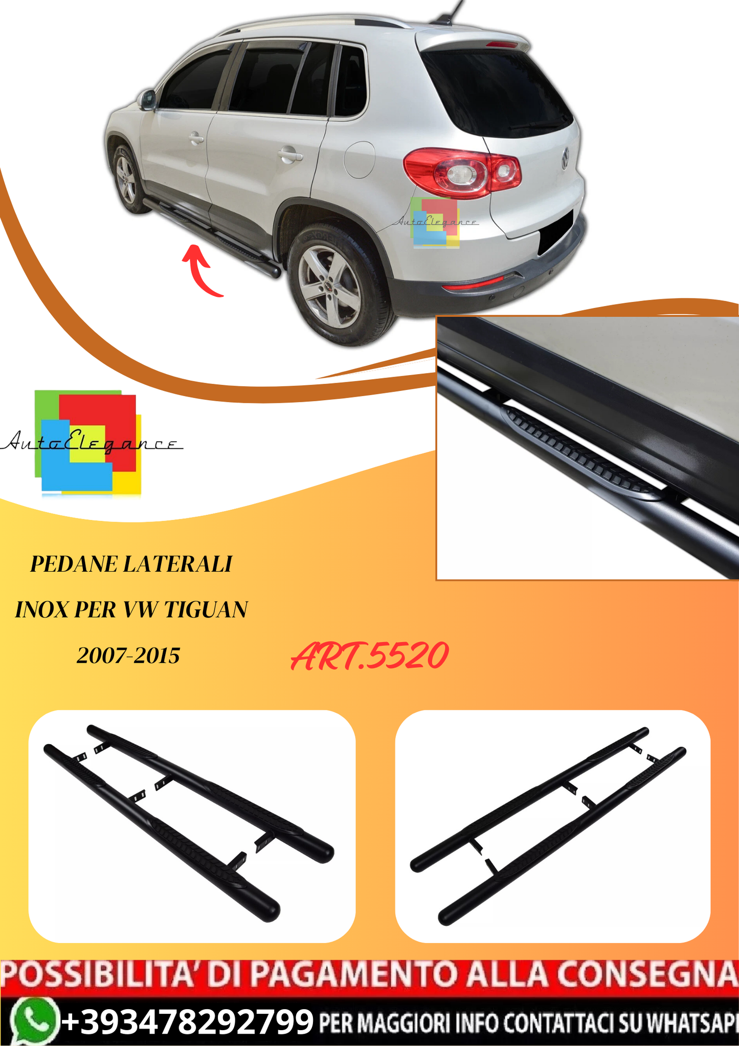 💫ART.5520 Pedane Laterali Inox per VW Tiguan 2007-2015💫