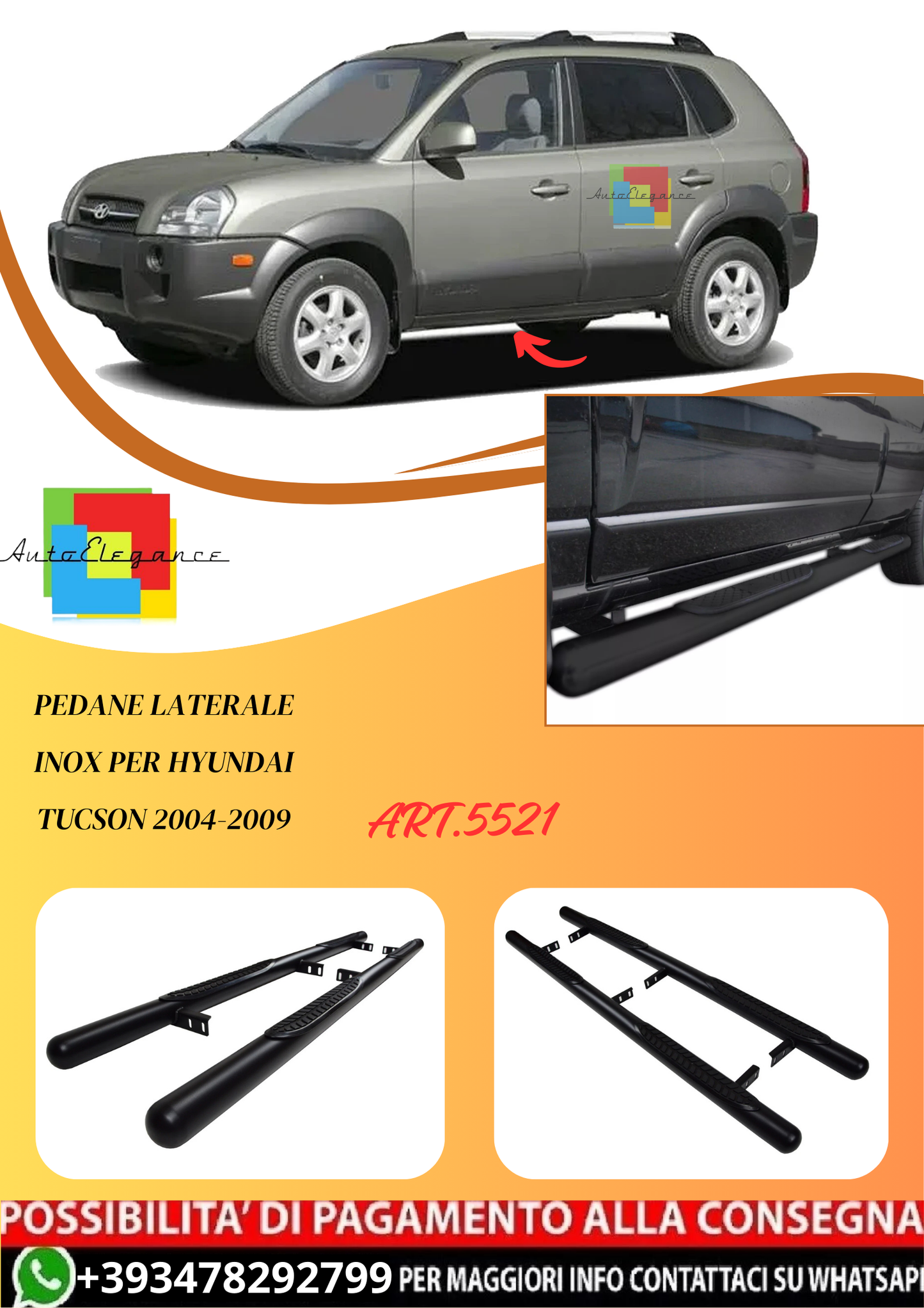 💫ART.5521 Pedane Laterale Inox per Hyundai Tucson 2004-2009💫