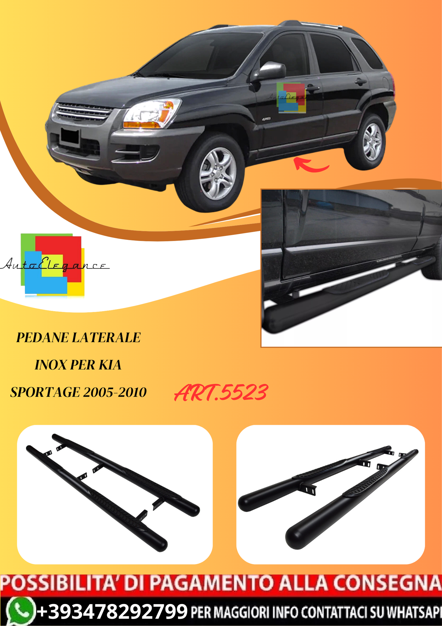 💫ART.5523 Pedane Laterale Inox per Kia Sportage 2005-2010💫