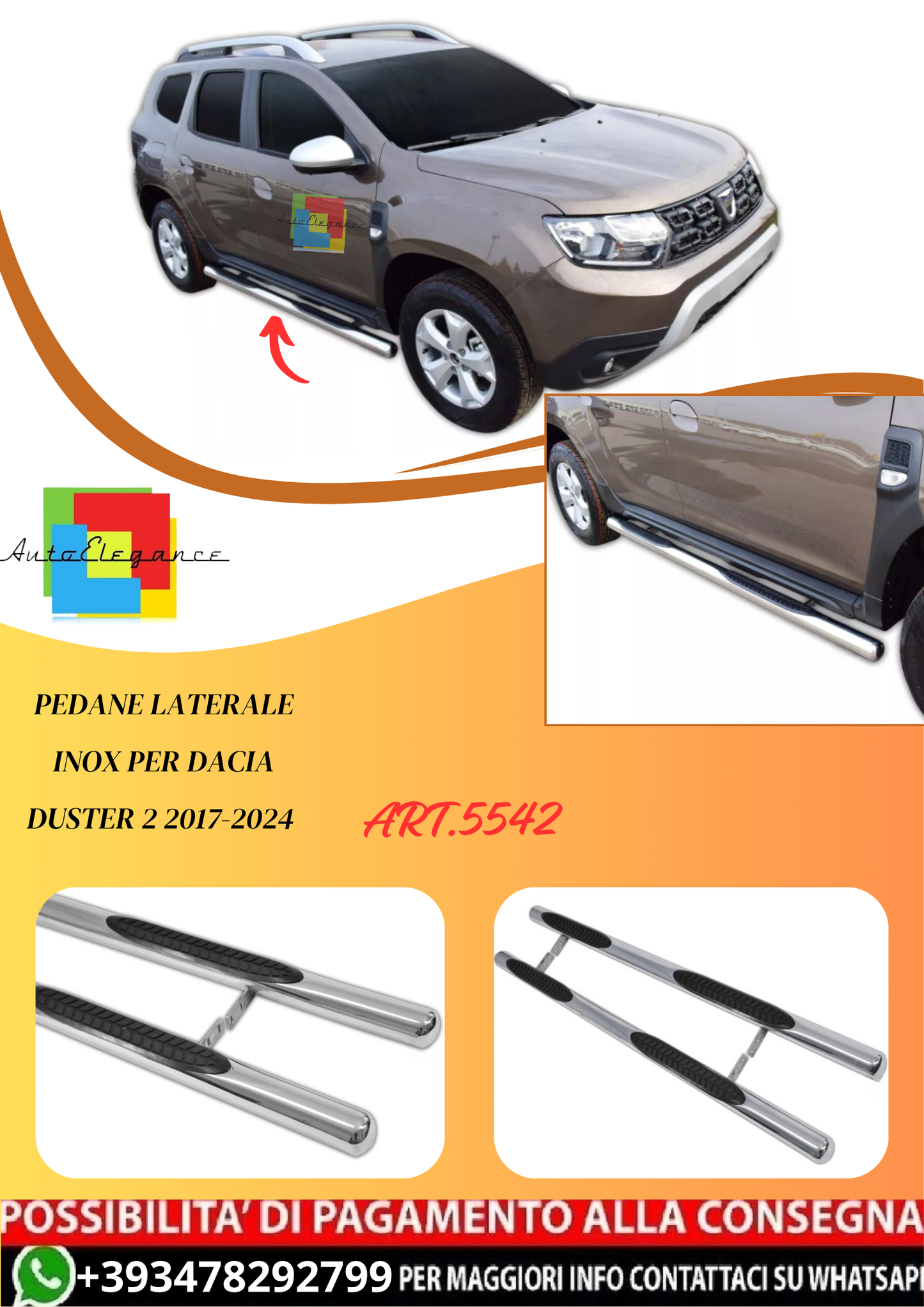 💫ART.5542 Pedane Laterale Inox per Dacia Duster 2 2017-2024💫