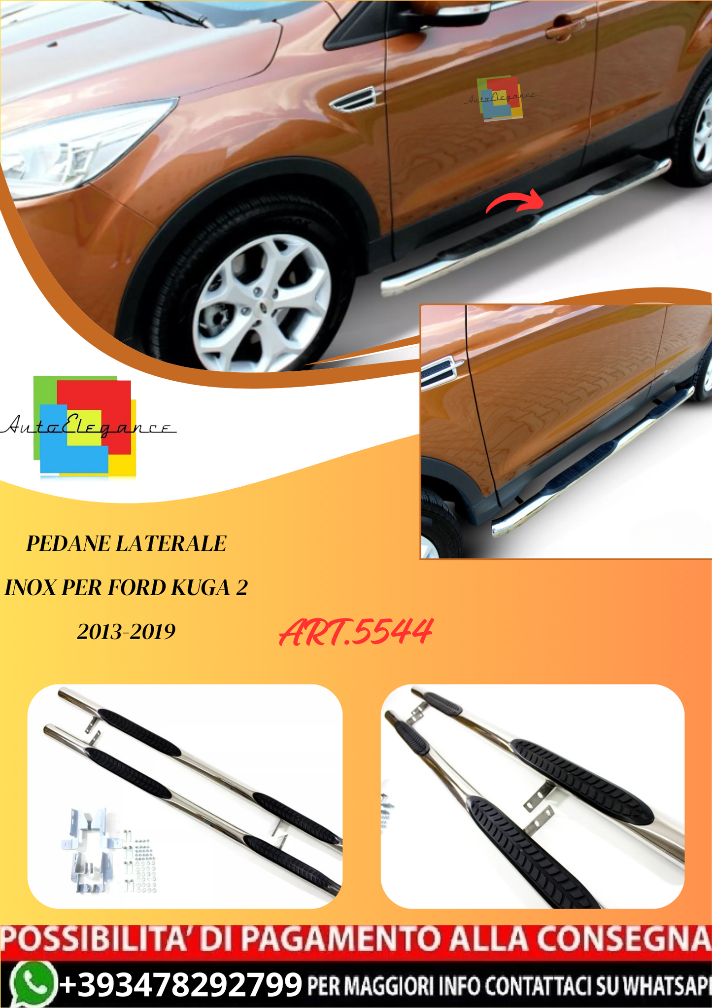 💫ART.5544 373619422219 Pedane Laterale Inox per Ford Kuga 2 2013-2019💫