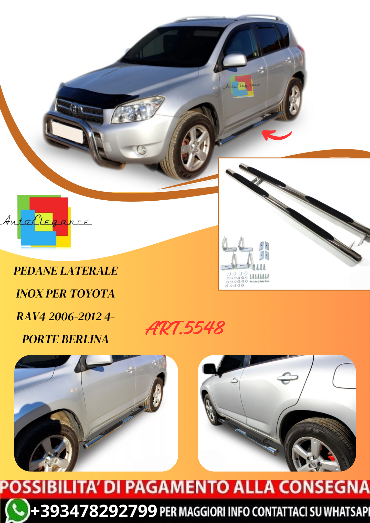 💫ART.5548 Pedane Laterale Inox per Toyota Rav4 2006-2012 4-Porte Berlina💫