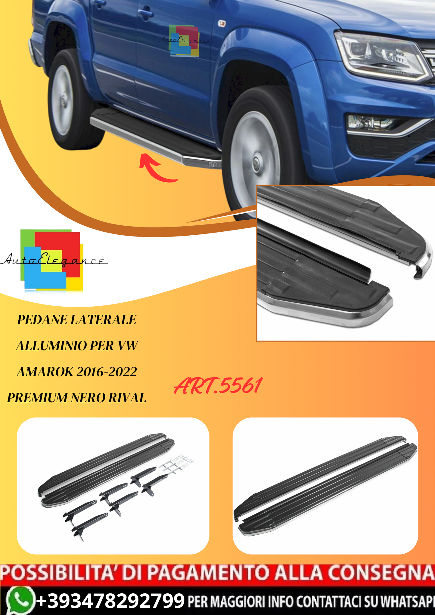 💫ART.5561 Pedane Laterale Alluminio per VW Amarok 2016-2022 Premium RIVAL💫
