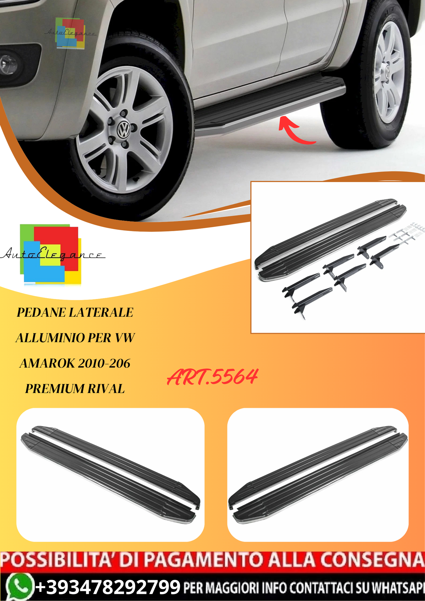 💫ART.5564 Pedane Laterale Alluminio per VW Amarok 2010-2016 Premium RIVAL💫