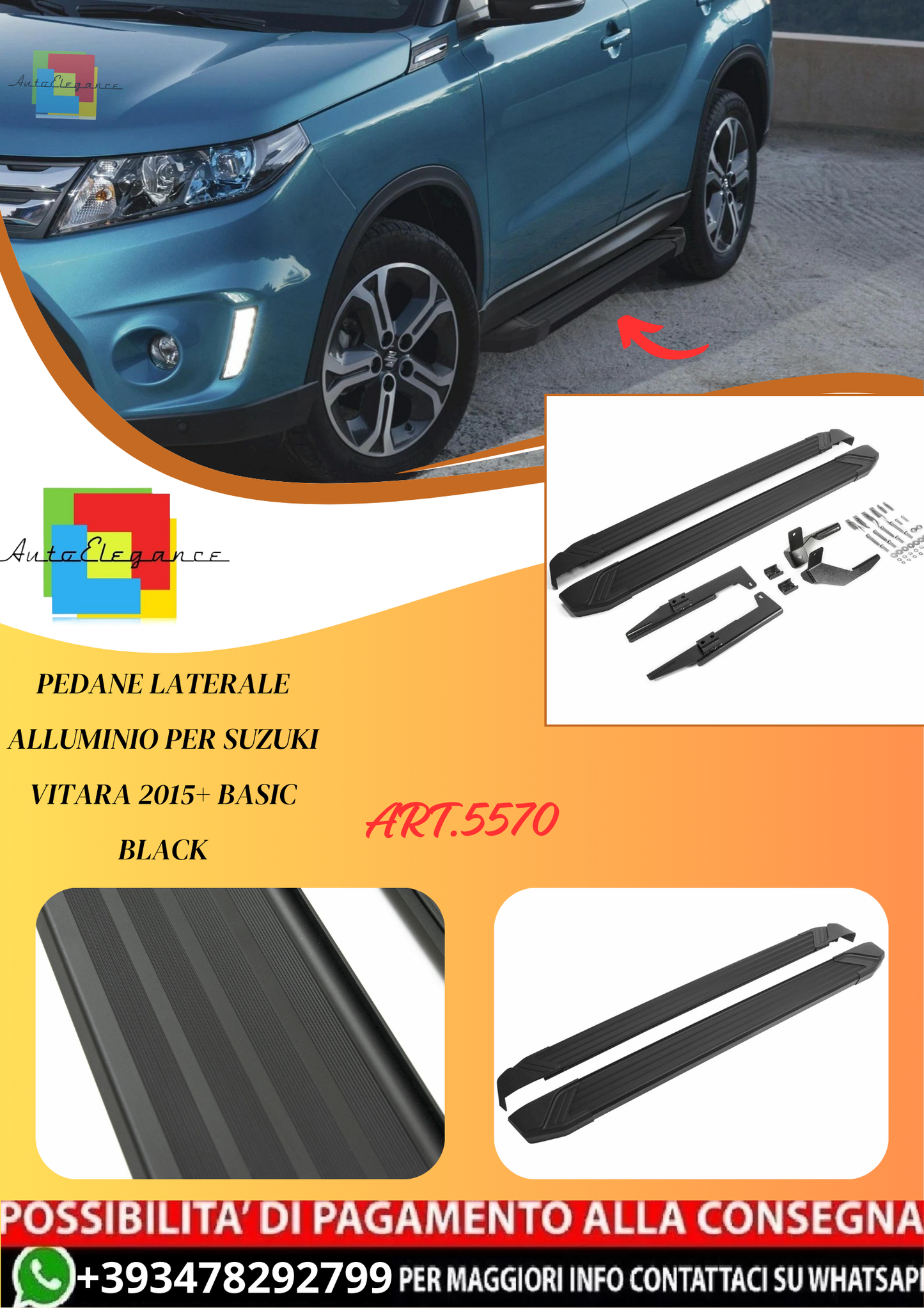 💫ART.5570 Pedane Laterale Alluminio per Suzuki Vitara 2015+ Basic Black 💫