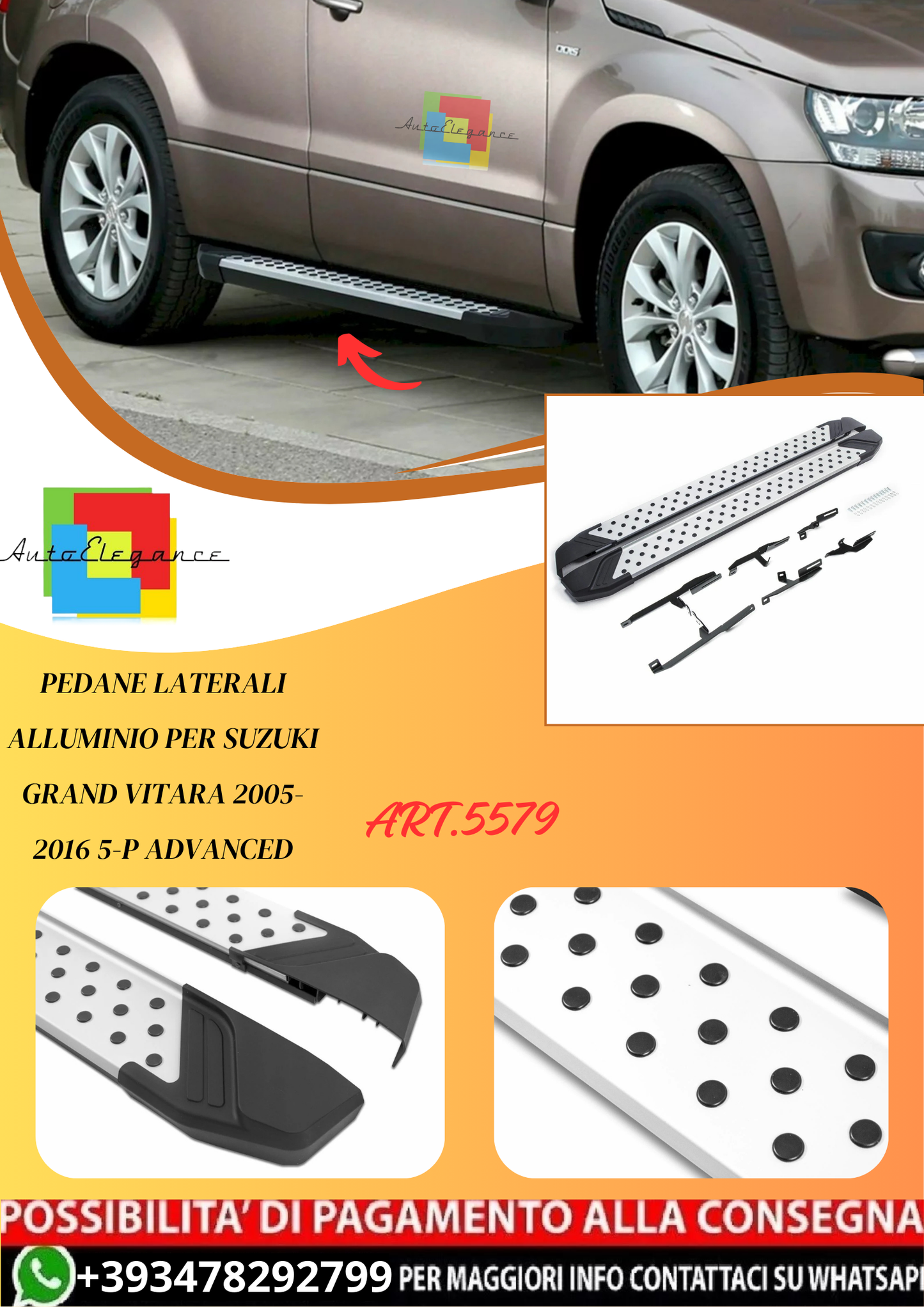 💫ART.5579 Pedane Laterali Alluminio per Suzuki Grand Vitara 05-16 5P Advanced💫