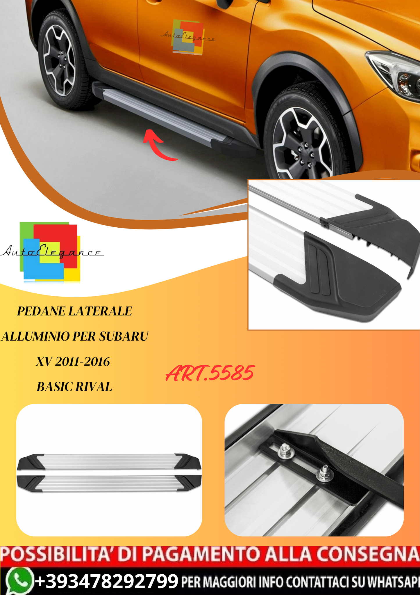 💫ART.5585 Pedane Laterale Alluminio Per Subaru XV 2011-2016 Basic RIVAL💫