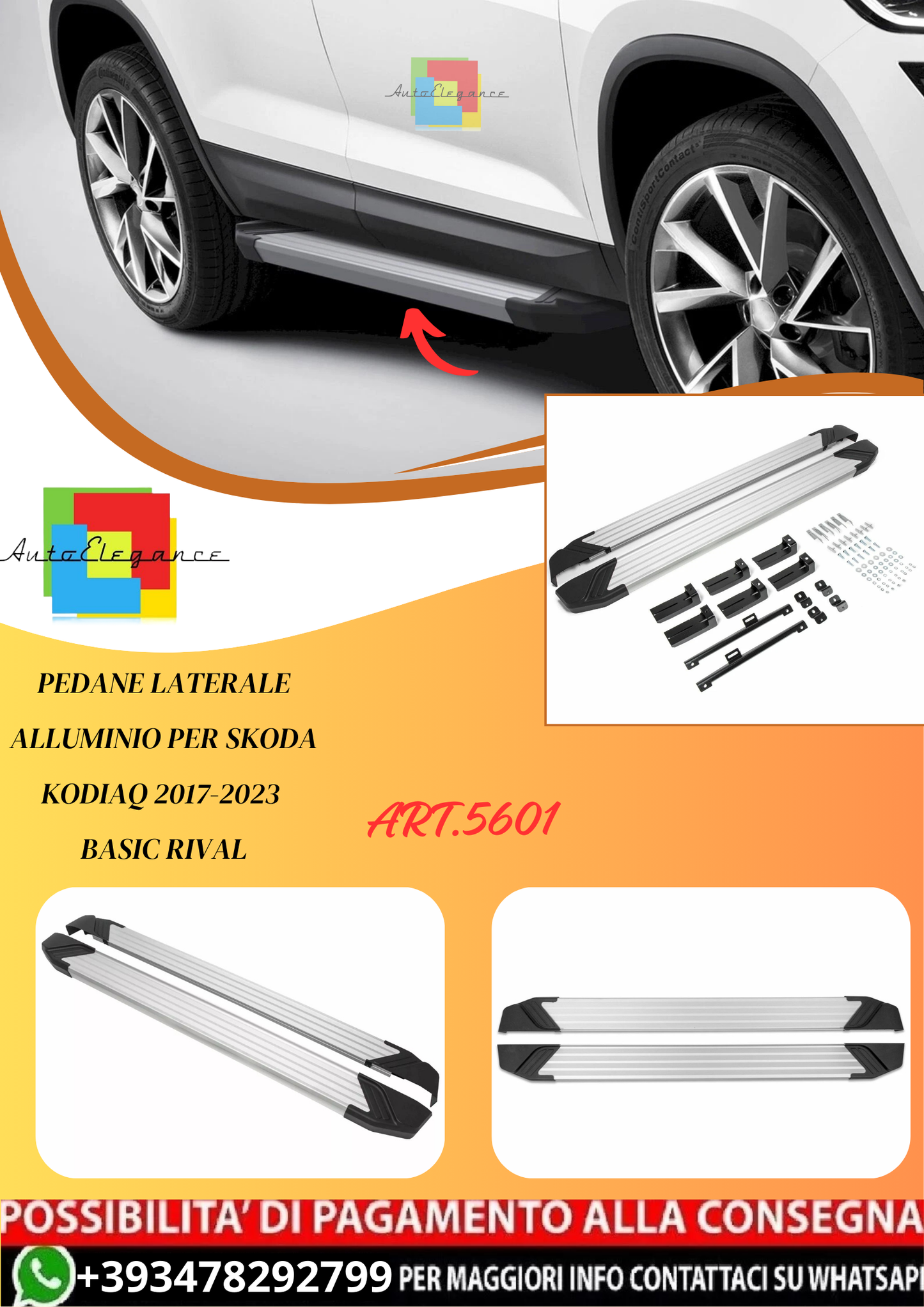 💫ART.5601 Pedane Laterale Alluminio Per Skoda Kodiaq 2017-2023 Basic RIVAL💫