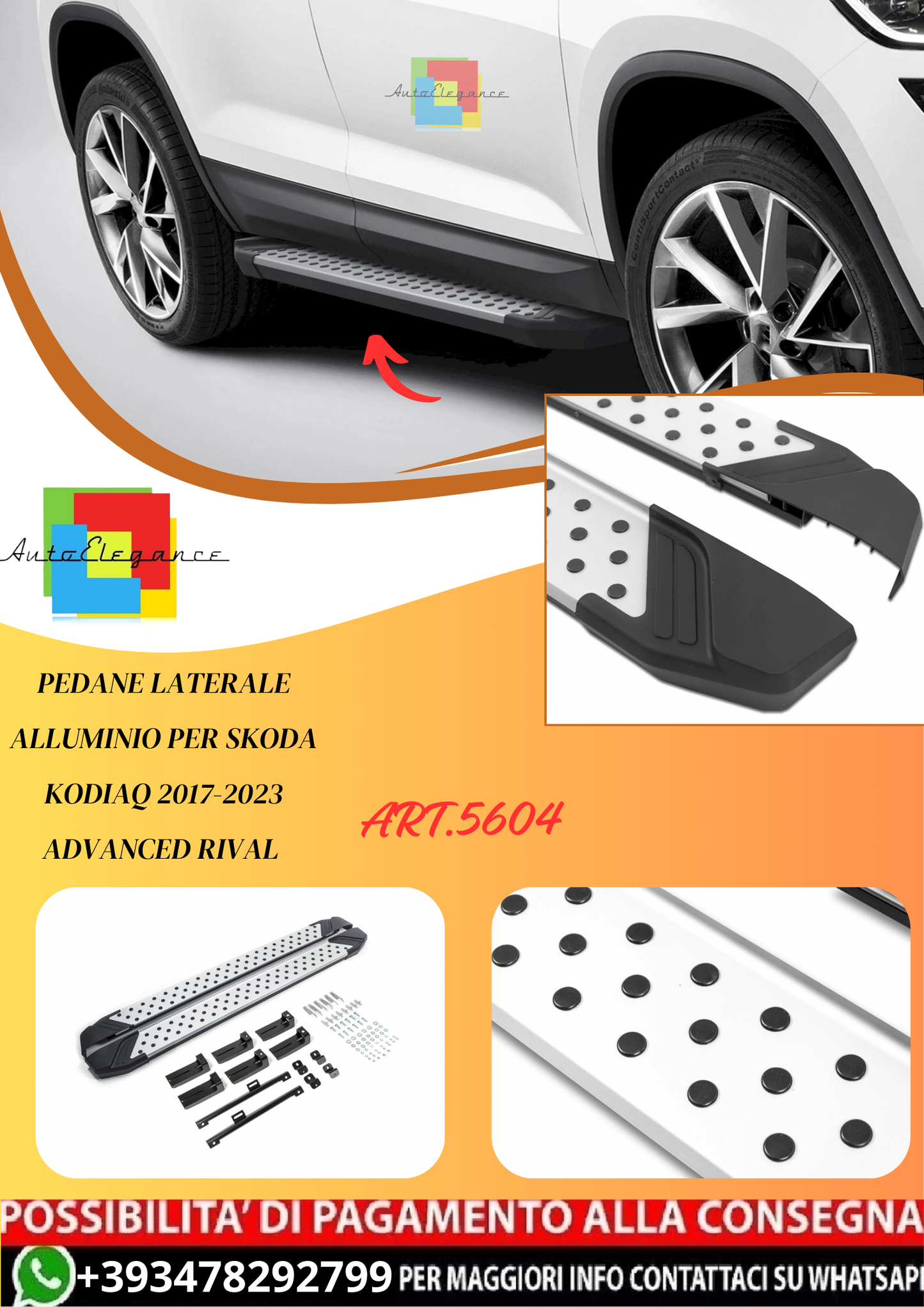 💫ART.5604 Pedane Laterale Alluminio Per Skoda Kodiaq 2017-2023 Advanced RIVAL💫