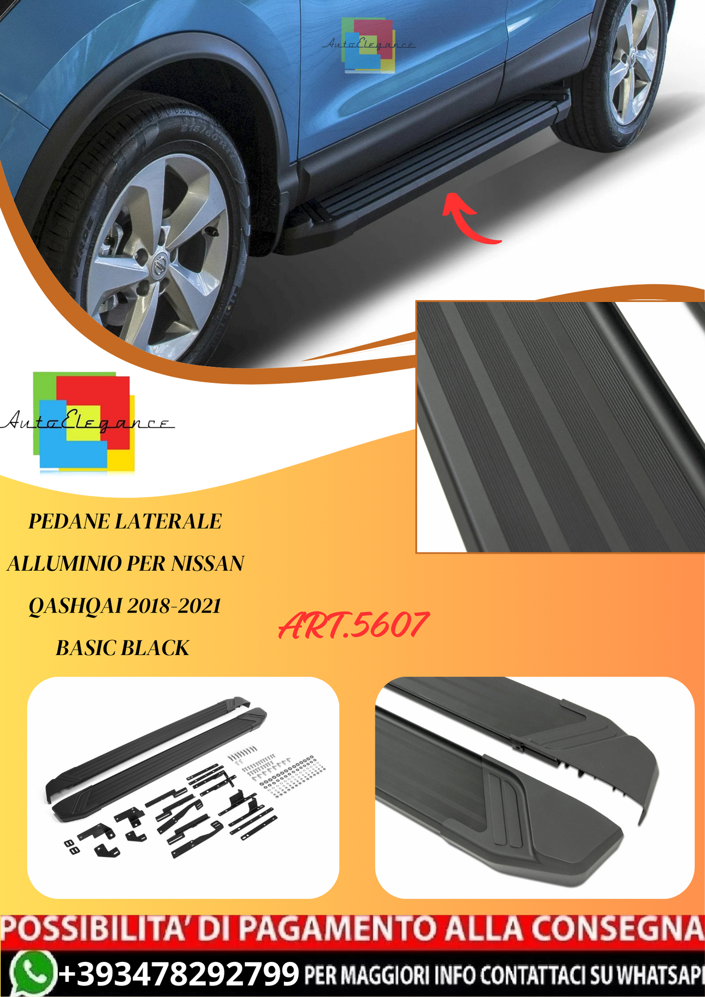 💫ART.5607 Pedane Laterale Alluminio Per Nissan Qashqai 2018-2021 Basic Black 💫