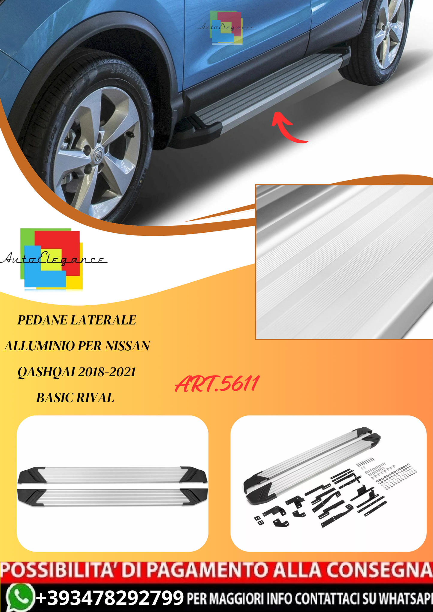 💫ART.5611 Pedane Laterale Alluminio per Nissan Qashqai 2018-2021 Basic RIVAL 💫