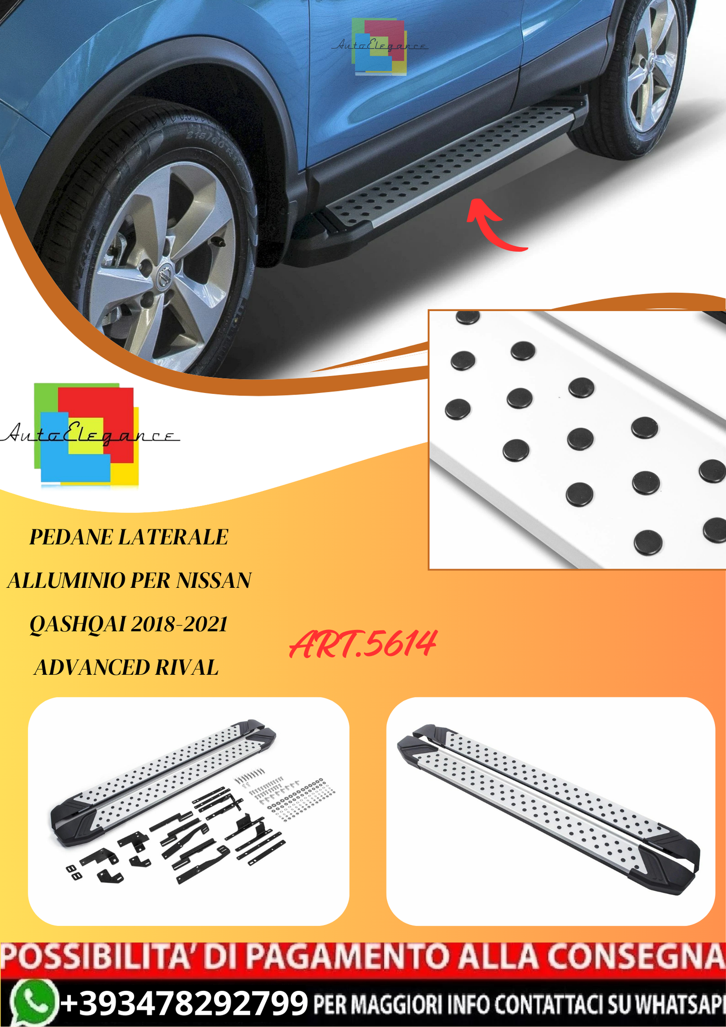 💫ART.5614 Pedane Laterale Alluminio per Nissan Qashqai 18-21 Advanced RIVAL💫