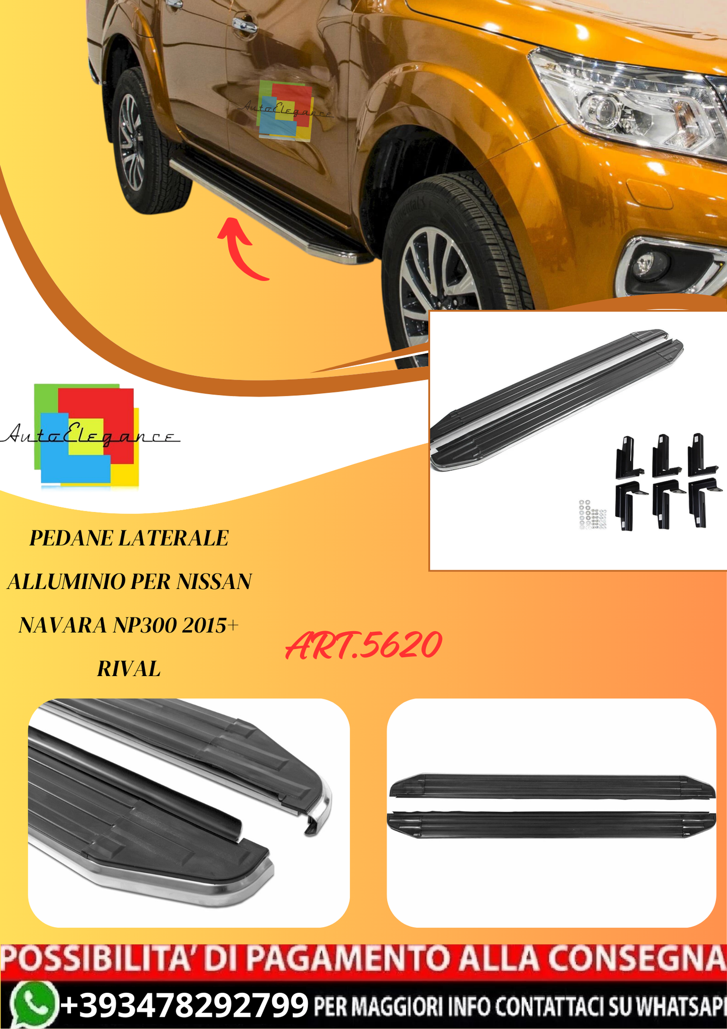 💫ART.5620 Pedane Laterale Alluminio per Nissan Navara NP300 2015+ RIVAL💫