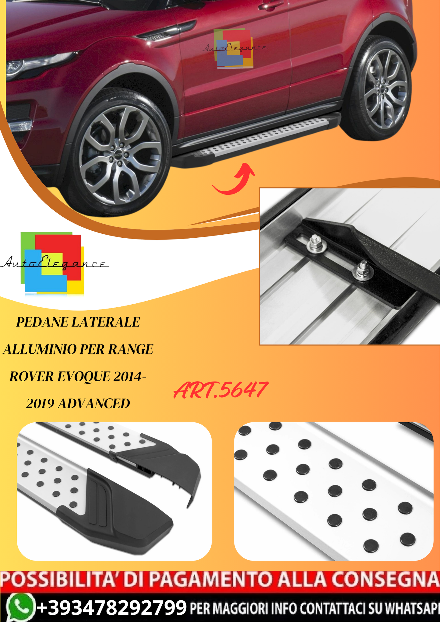 💫ART.5647 Pedane Laterale Alluminio per Range Rover Evoque 2014-2019 Advanced💫