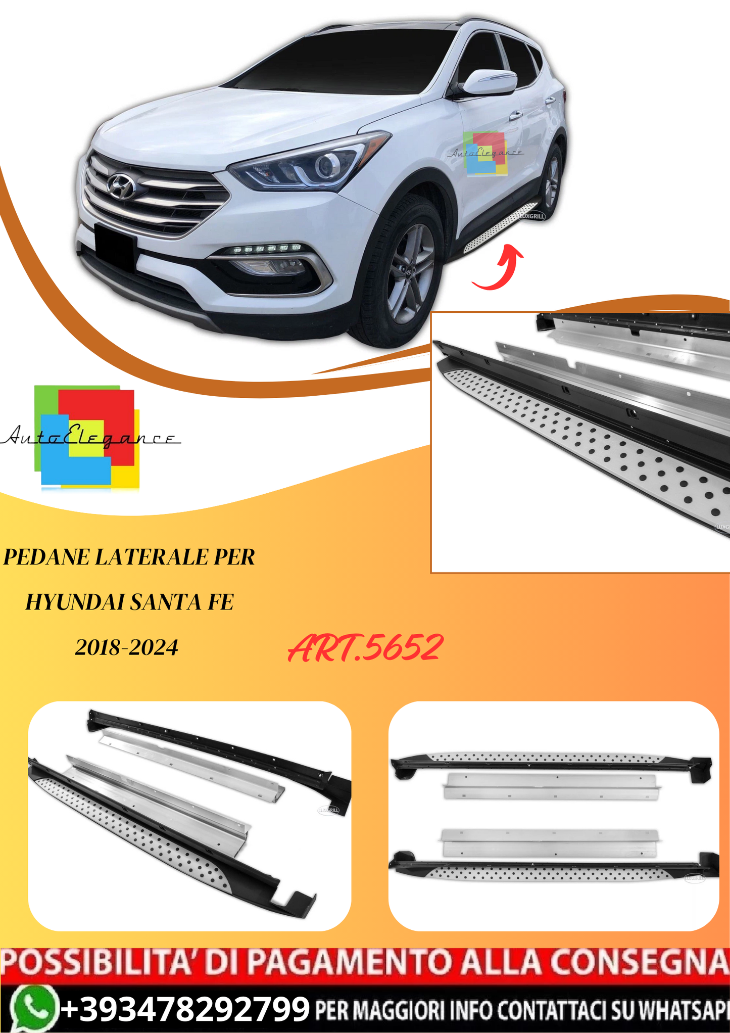 💫ART.5652 Pedane Laterale per Hyundai Santa Fe 2018-2024💫