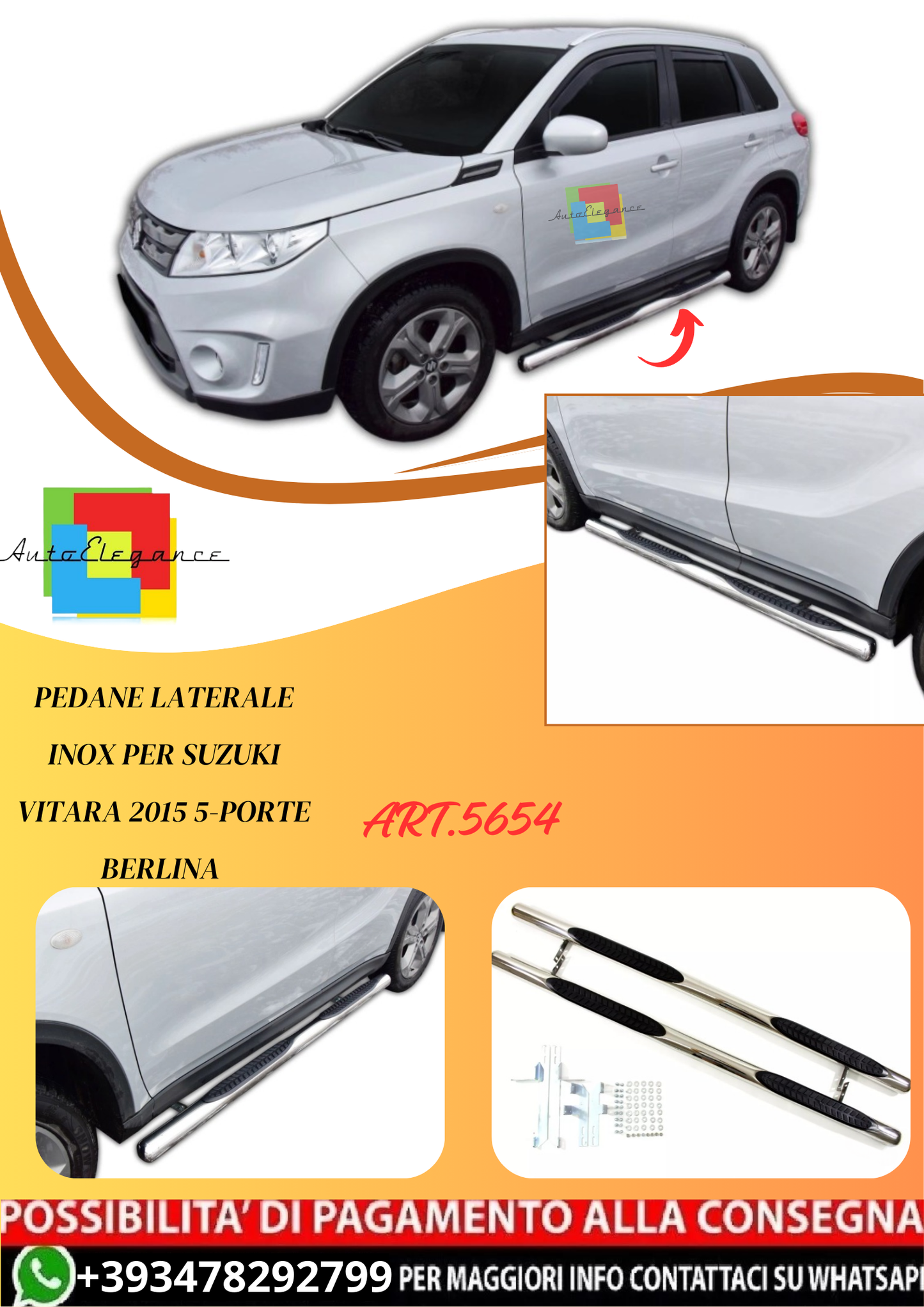 💫ART.5654 Pedane Laterale Inox per Suzuki Vitara 2015 5-Porte Berlina💫