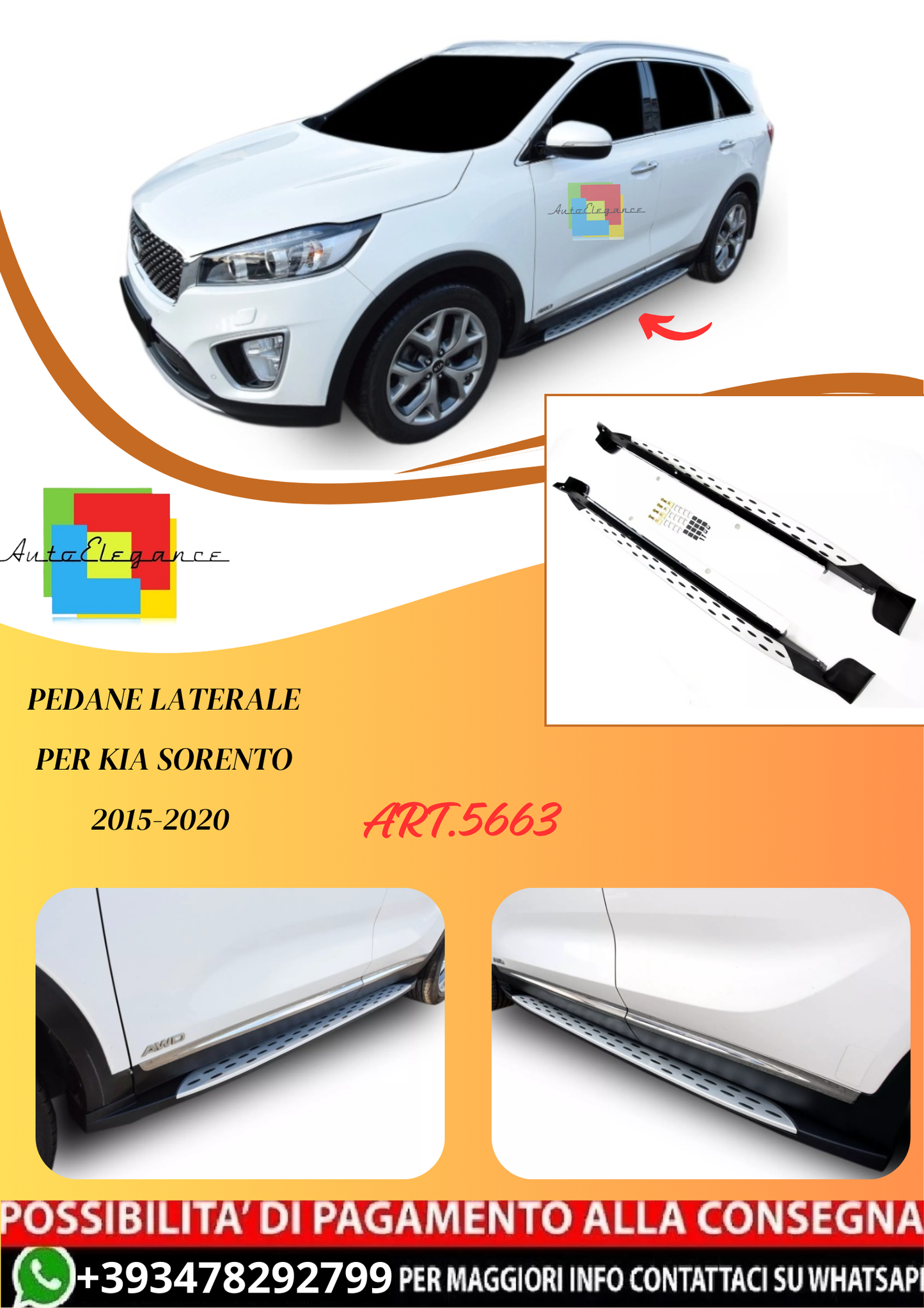💫ART.5663 Pedane Laterale Sottoporta Per Kia Sorento 2015-2020💫