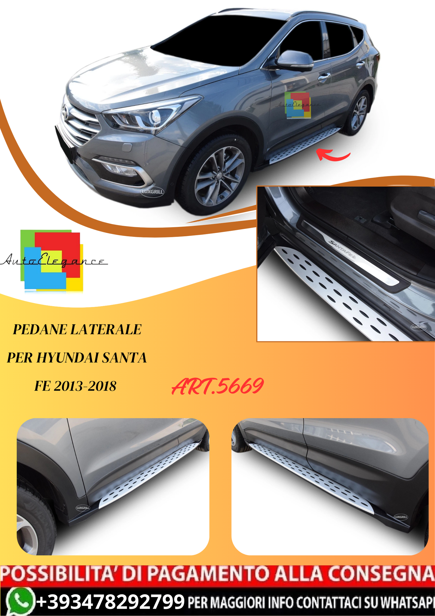 💫ART.5669 Pedane Laterale per Hyundai Santa Fe 2013-2018💫
