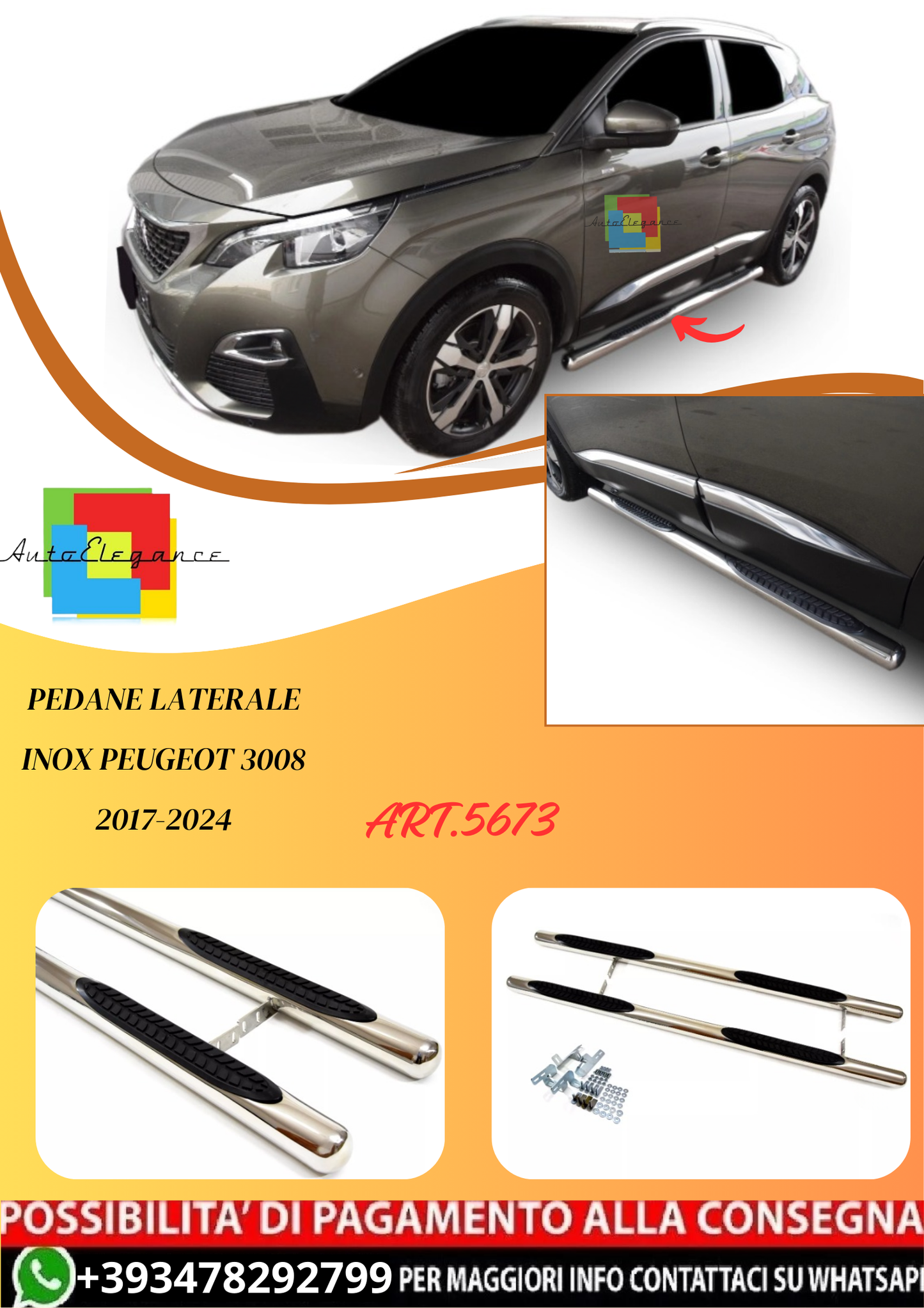💫ART.5673 Pedane Laterale Inox Peugeot 3008 2017-2024💫