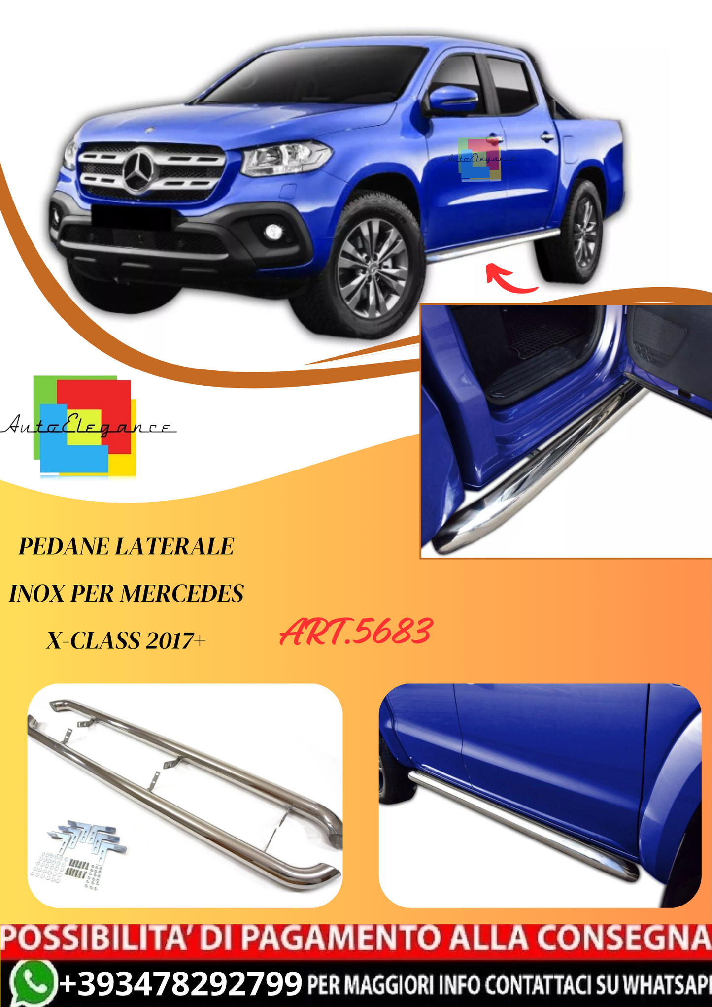 💫ART.5683 Pedane Laterale Inox per Mercedes X-Class 2017+💫