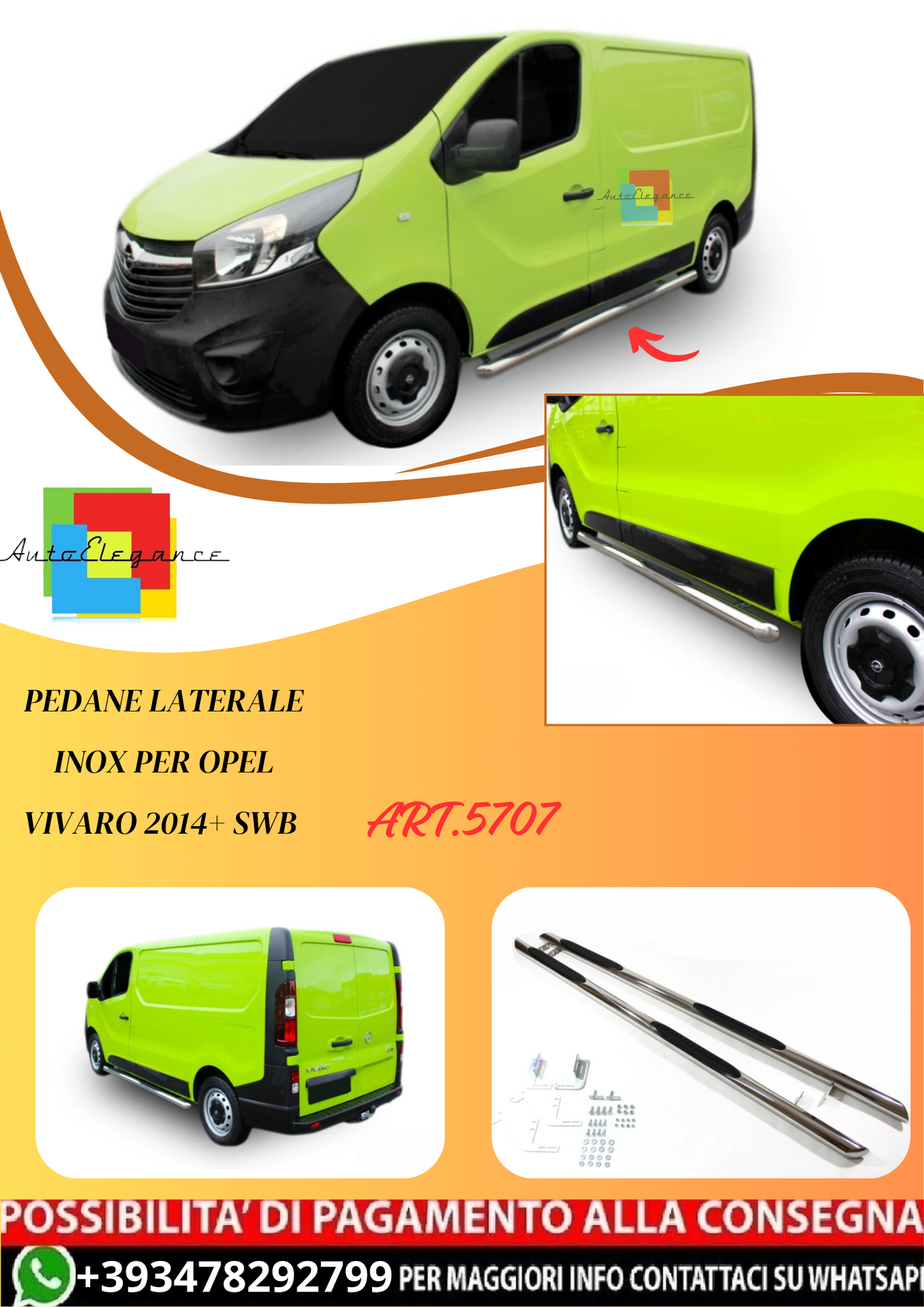 💫ART.5707 Pedane Laterale Inox per Opel Vivaro 2014+ SWB 💫