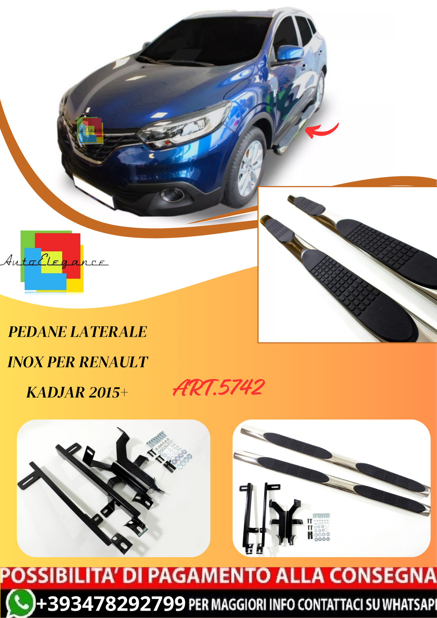 💫ART.5742 Pedane Laterale Inox per Renault Kadjar 2015+💫