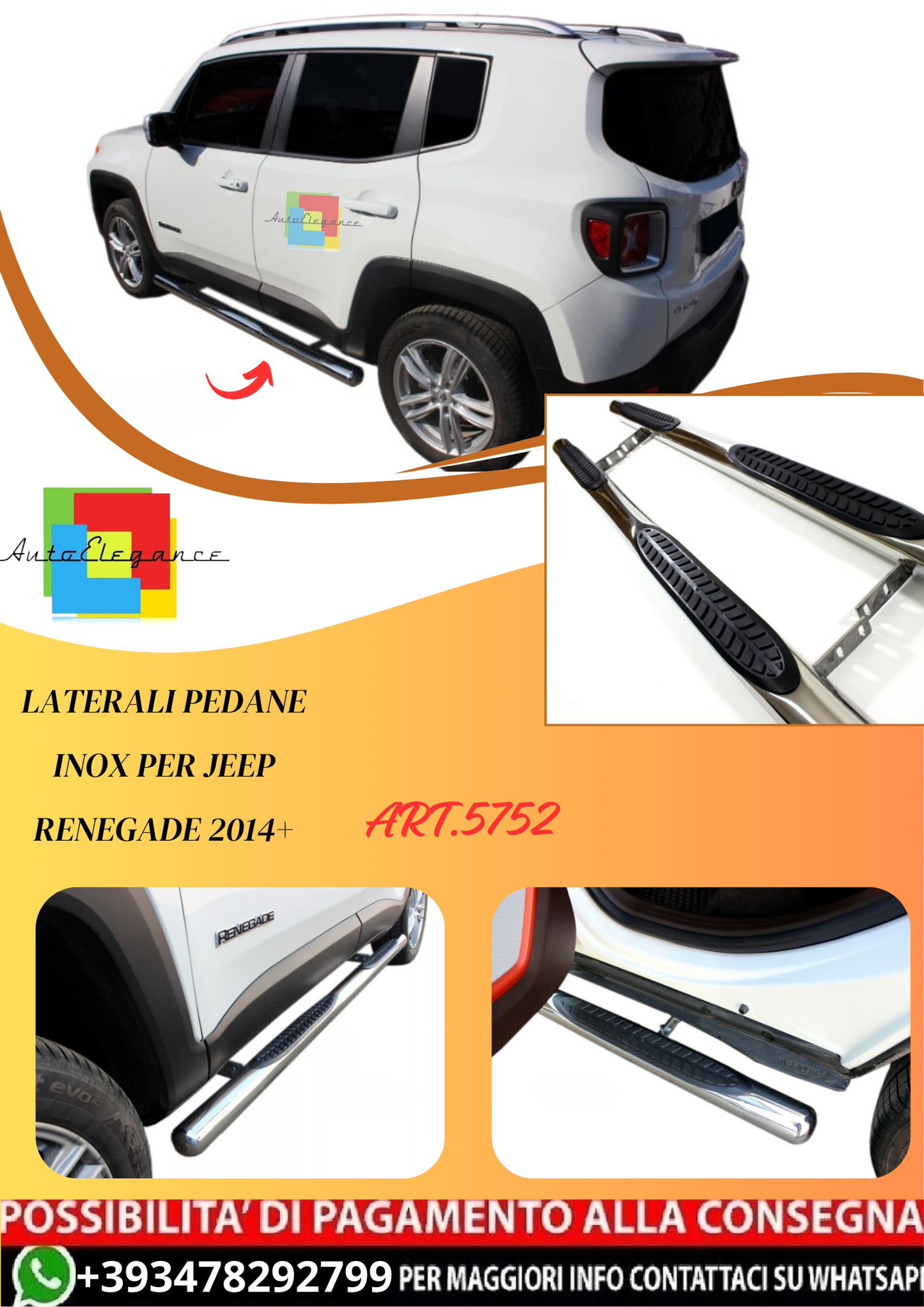 💫ART.5752 Laterali Pedane Inox per Jeep Renegade 2014+💫