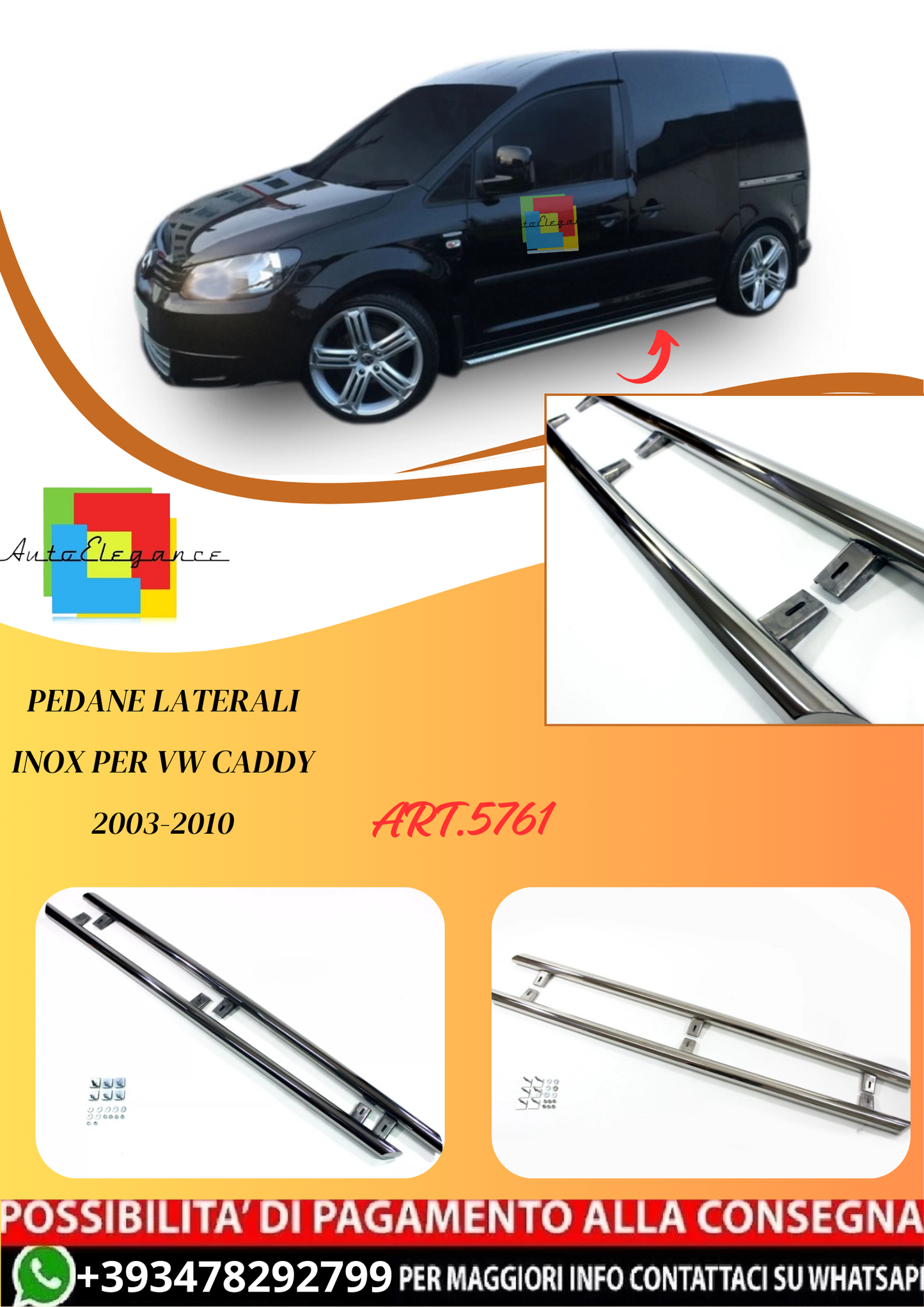 💫ART.5761 Pedane Laterali Inox per VW Caddy 2003-2010💫