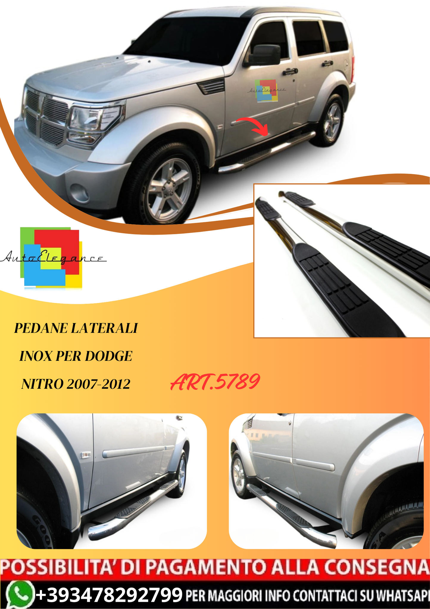 💫ART.5789 Pedane Laterali Inox per Dodge Nitro 2007-2012💫