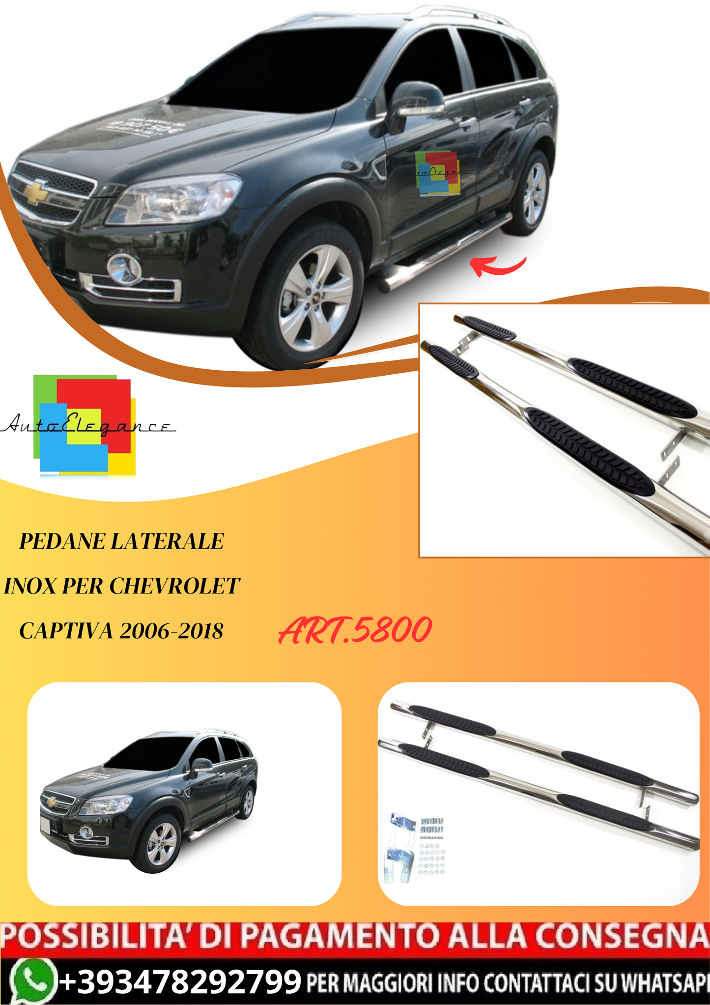 💫ART.5800 Pedane Laterale Inox per Chevrolet Captiva 2006-2018💫