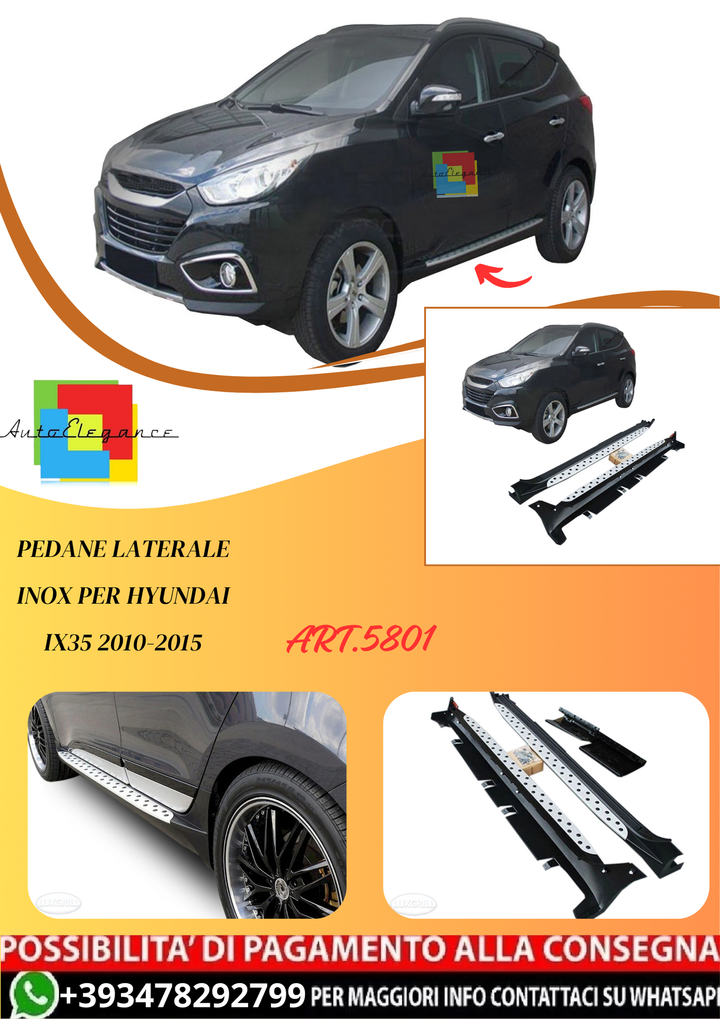 💫ART.5801 Pedane Laterale Inox per Hyundai ix35 2010-2015💫