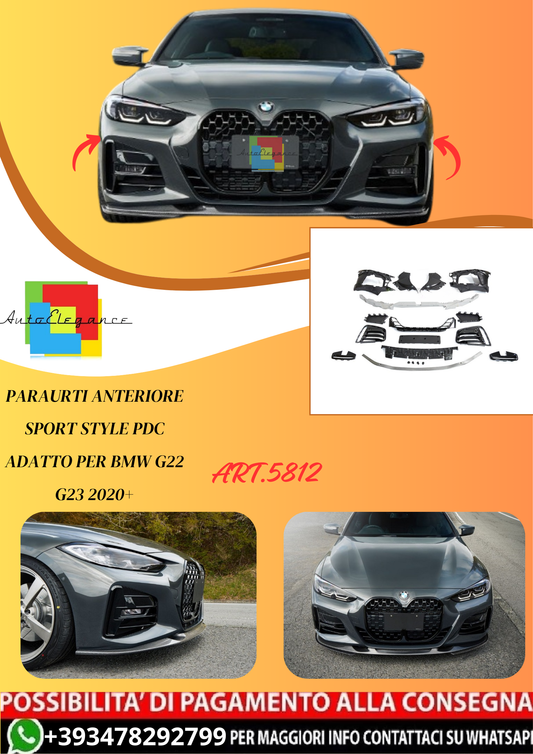 💫ART.5812 PARAURTI ANTERIORE SPORT STYLE PDC per BMW G22 G23 2020+ 💫
