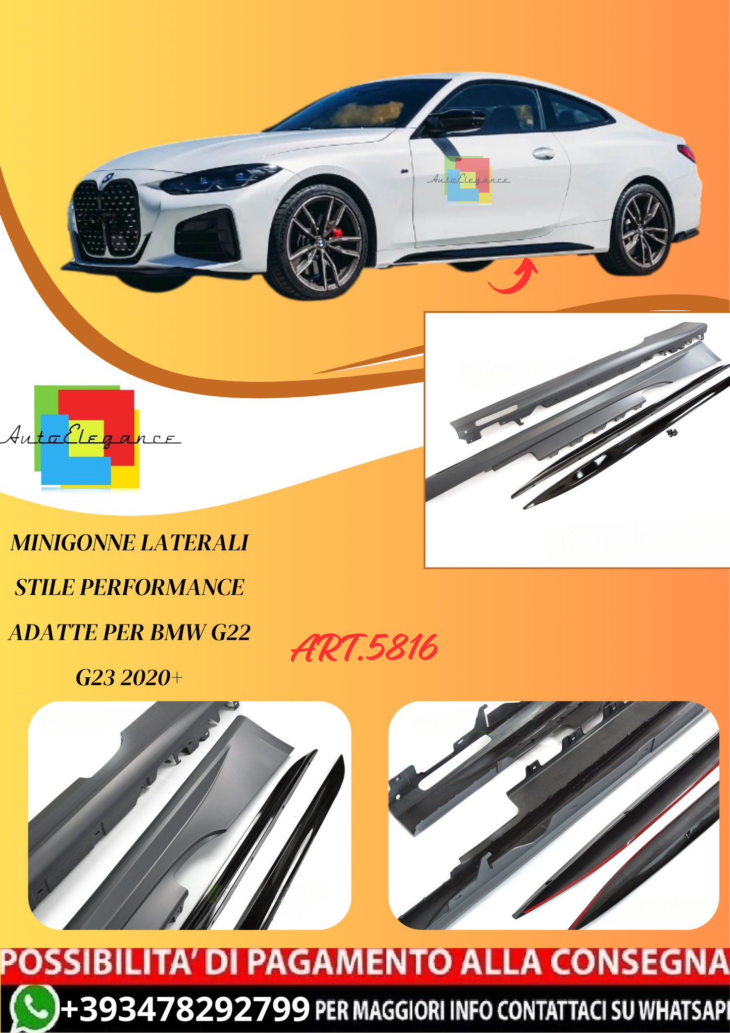 💫ART.5816 MINIGONNE LATERALI STILE PERFORMANCE per BMW G22 G23 2020+💫