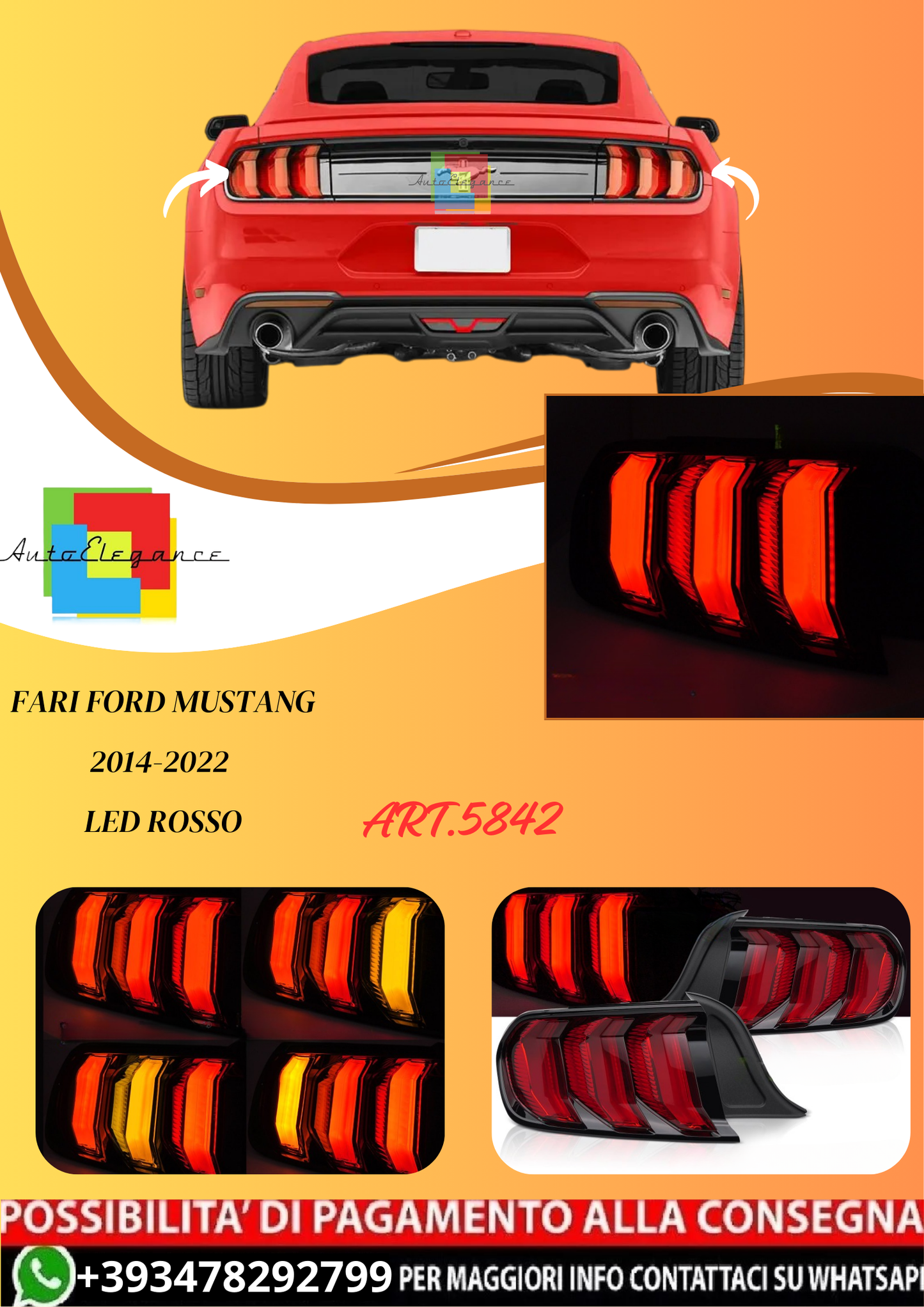 💫ART.5842 FARI FORD MUSTANG 2014-2022 LED ROSSO💫