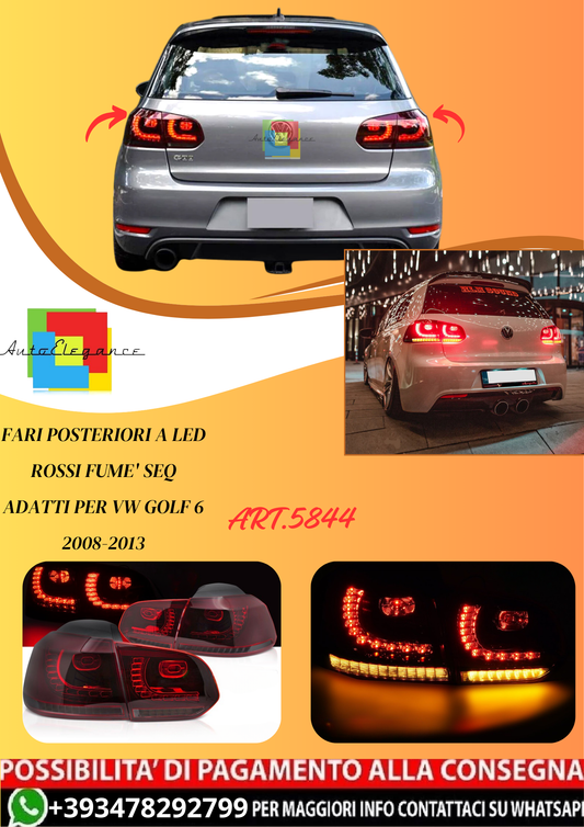 💫ART.5844 FARI POSTERIORI A LED ROSSI FUME' SEQ per VW GOLF 6 2008-2013💫