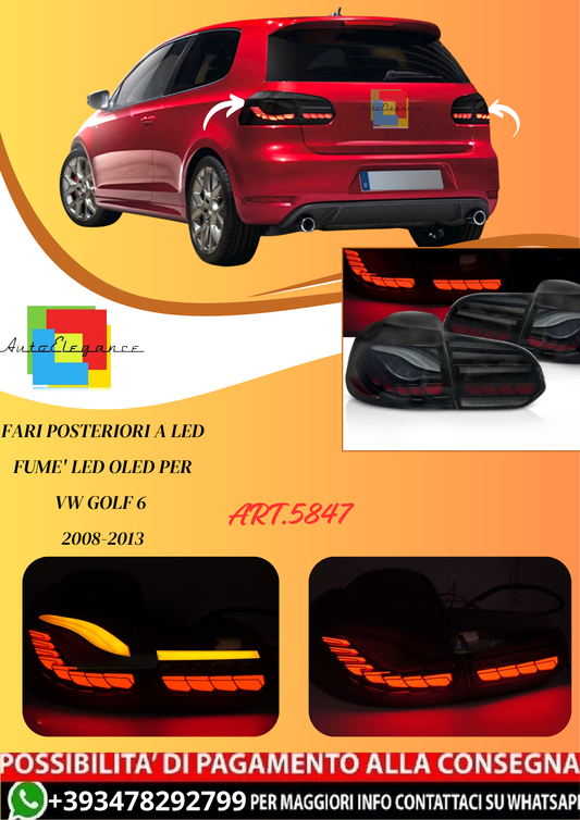 💫ART.5847 FARI POSTERIORI A LED FUME'  OLED per VW GOLF 6 2008-2013💫