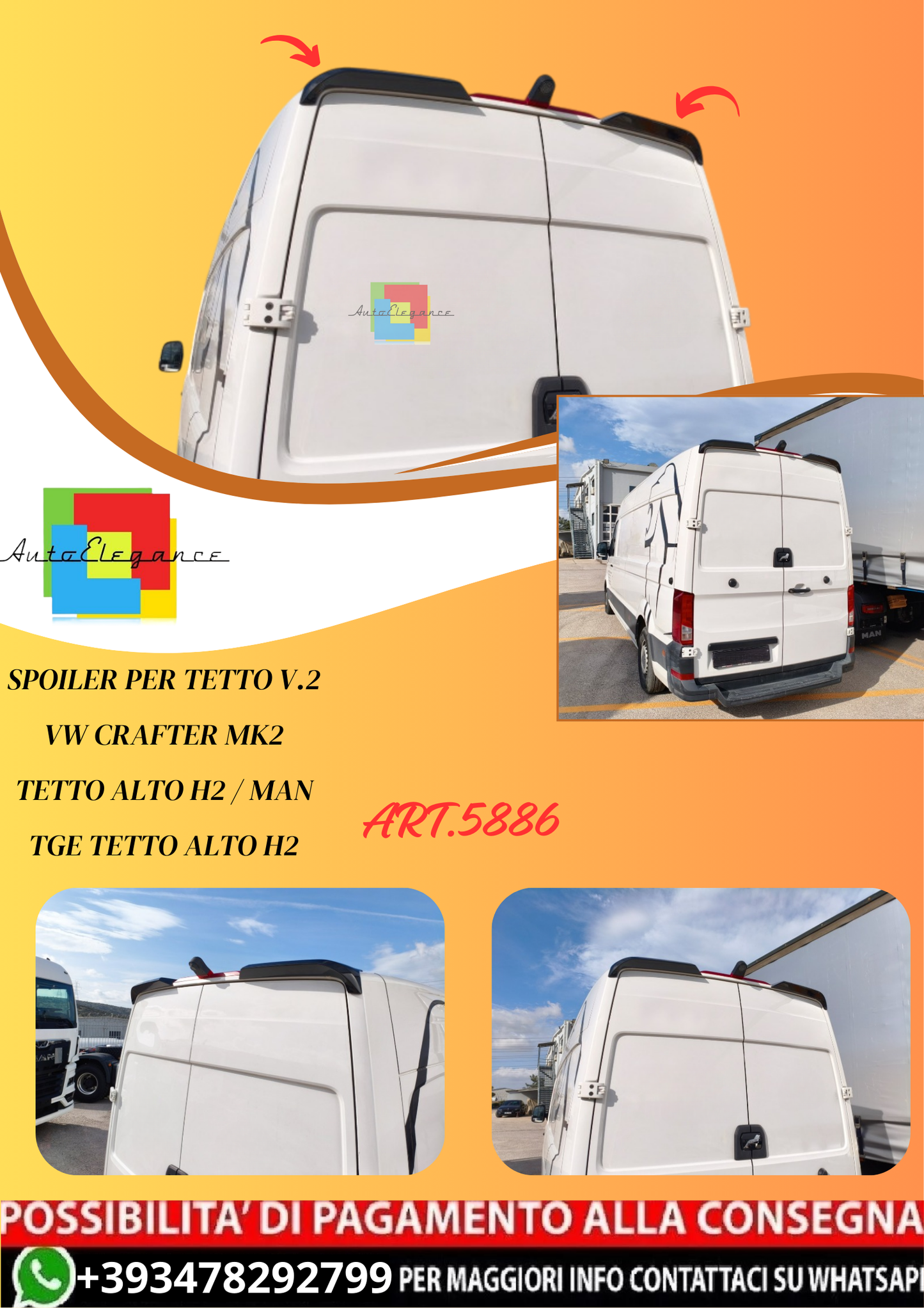 💫ART.5886 Spoiler per Tetto V.2 VW Crafter Mk2 Tetto alto / MAN TGE H2 💫